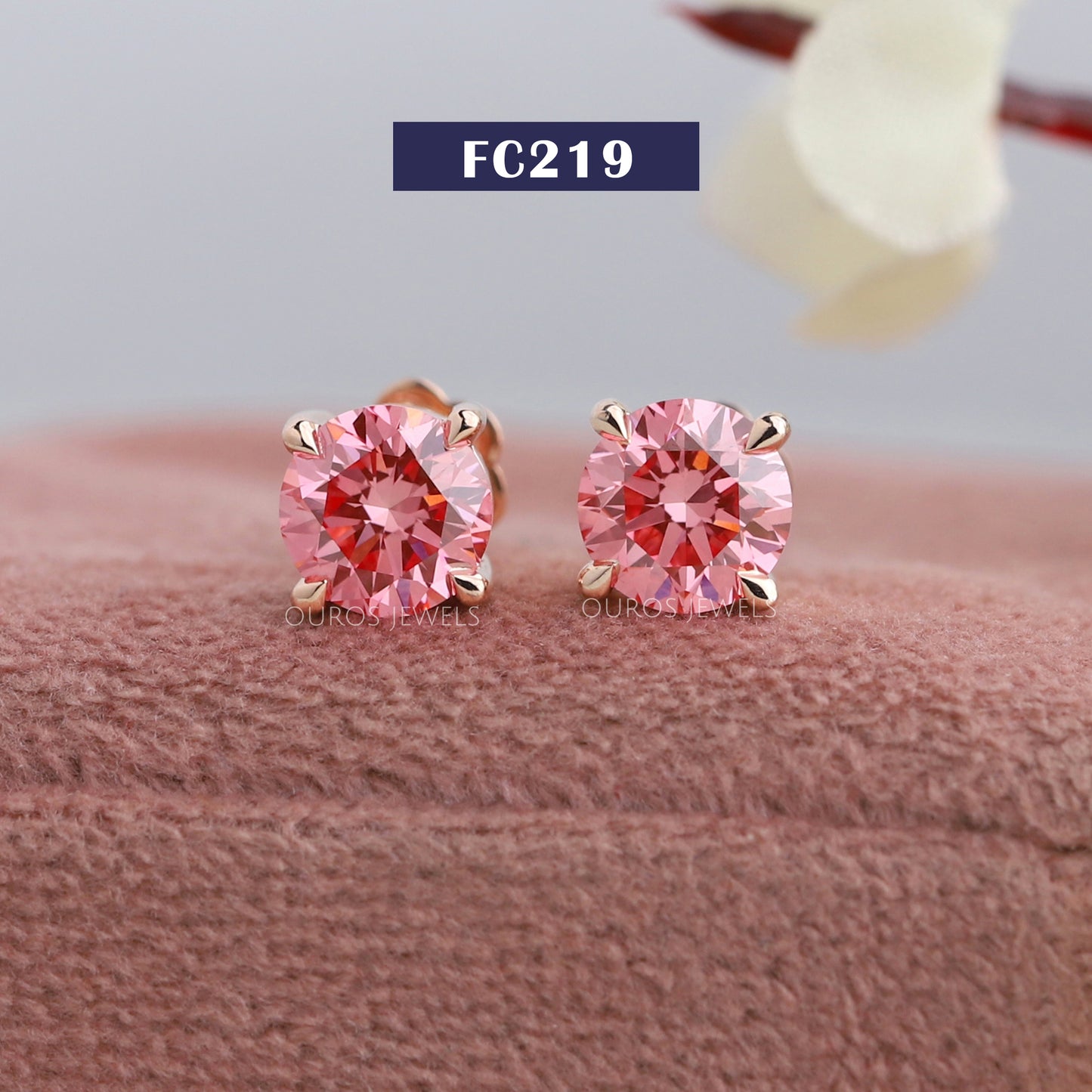 Pink Round Cut Screw Back Stud