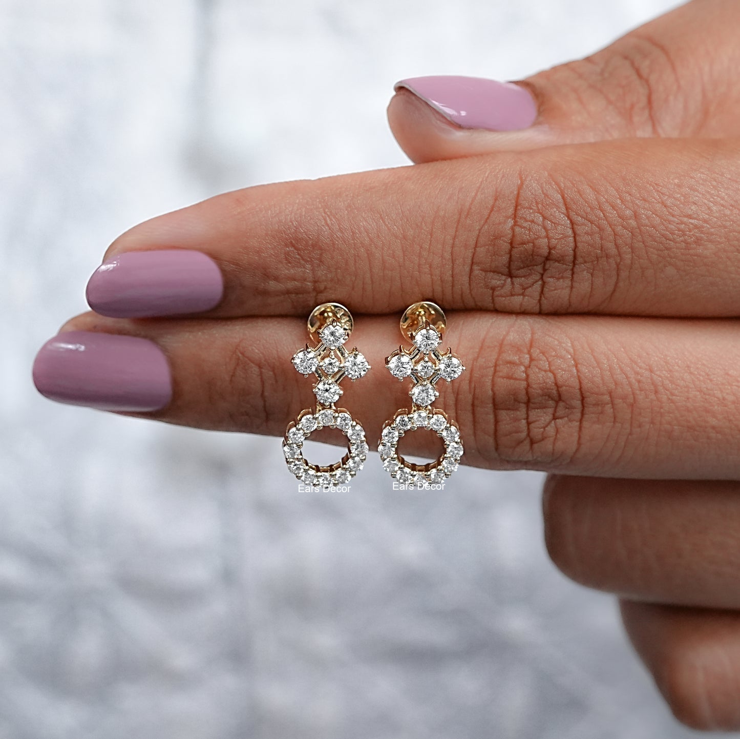 Round Diamond Dangle Drop Wedding Earrings