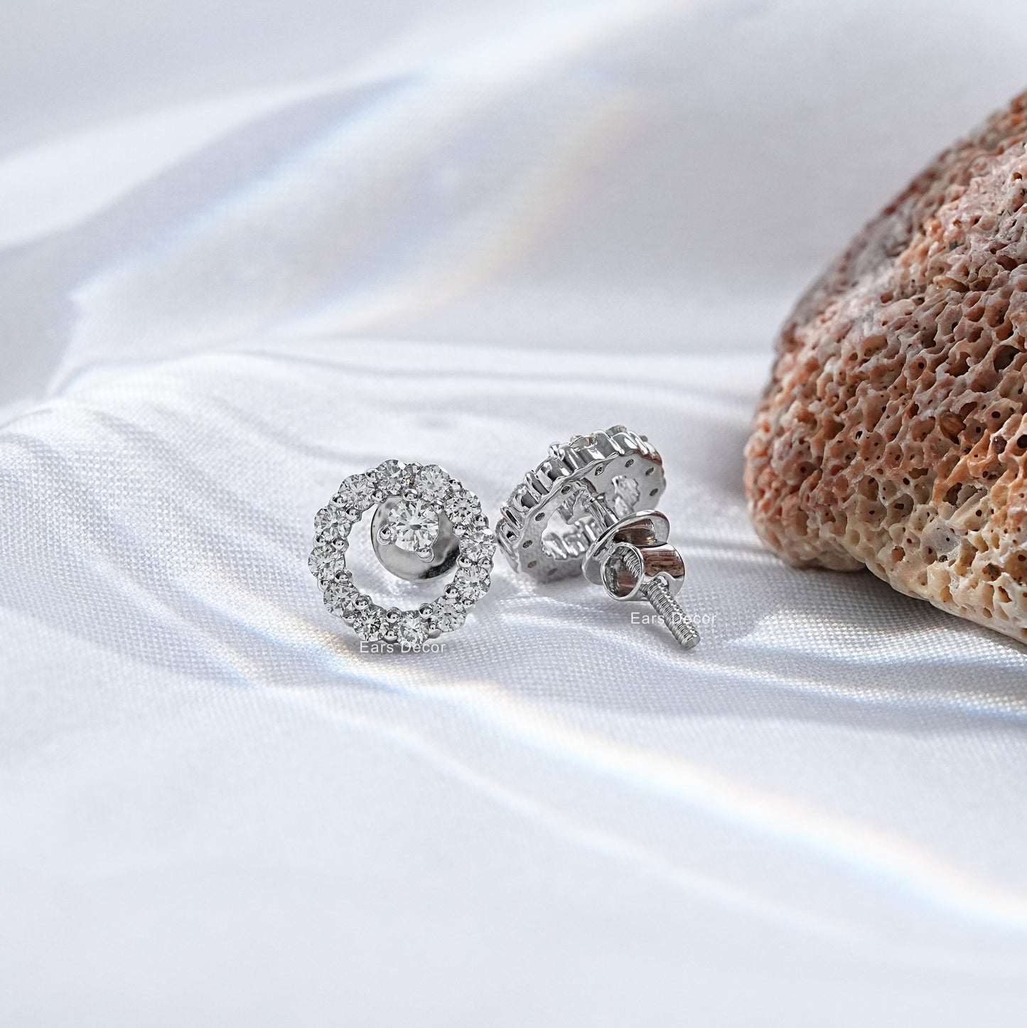 Open Circle Round Diamond Stud Earrings
