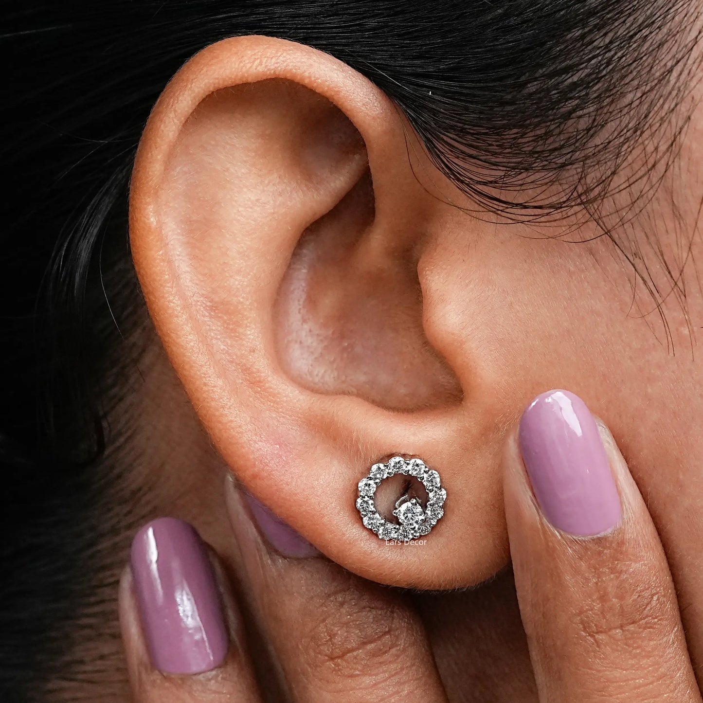 Open Circle Round Diamond Stud Earrings