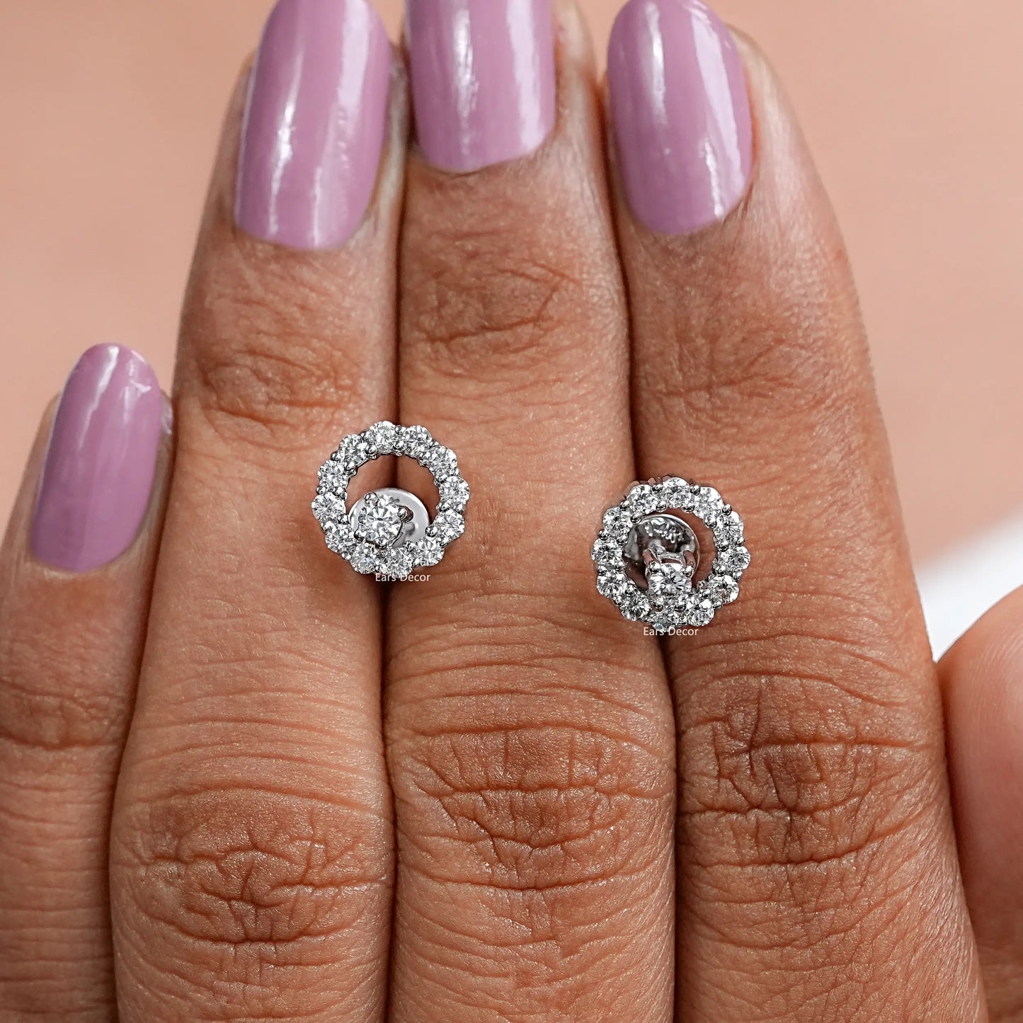 Open Circle Round Diamond Stud Earrings