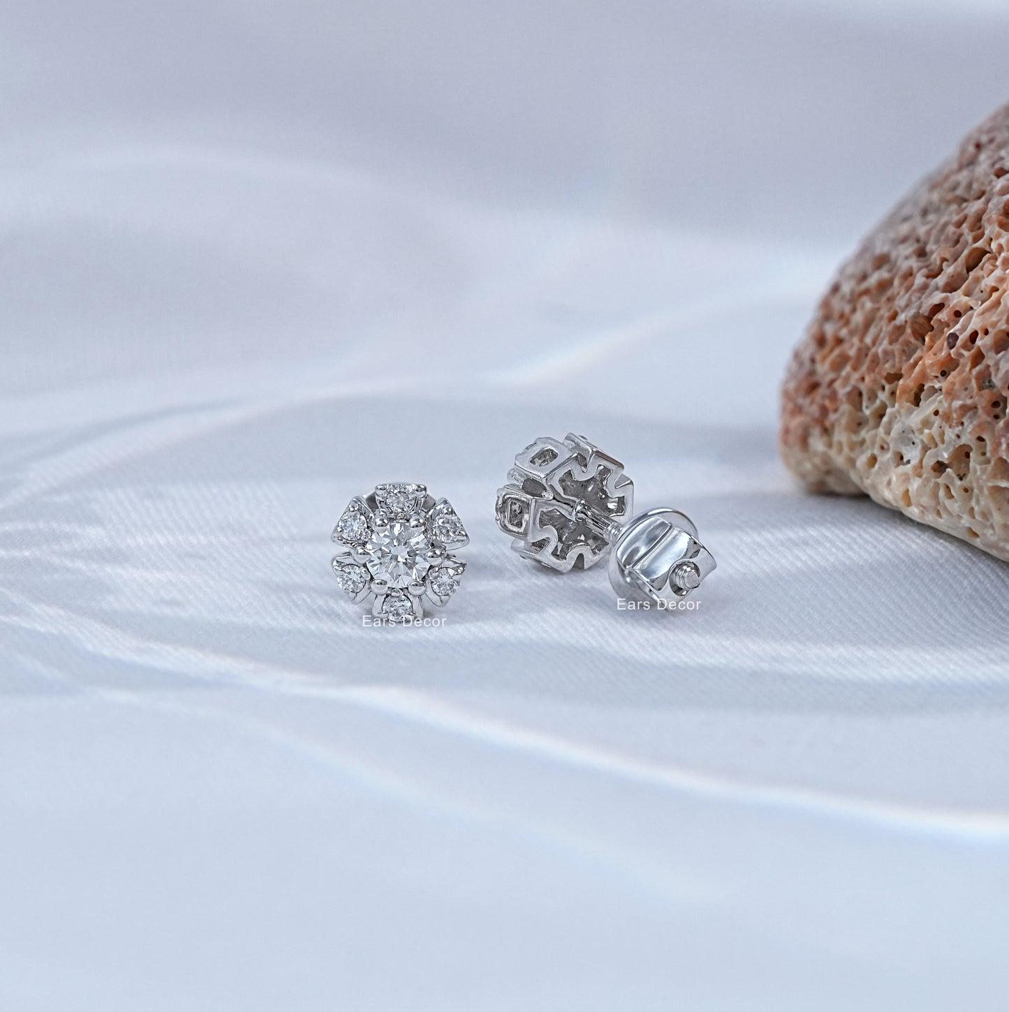 Floral Shape Round Cut Stud Earrings