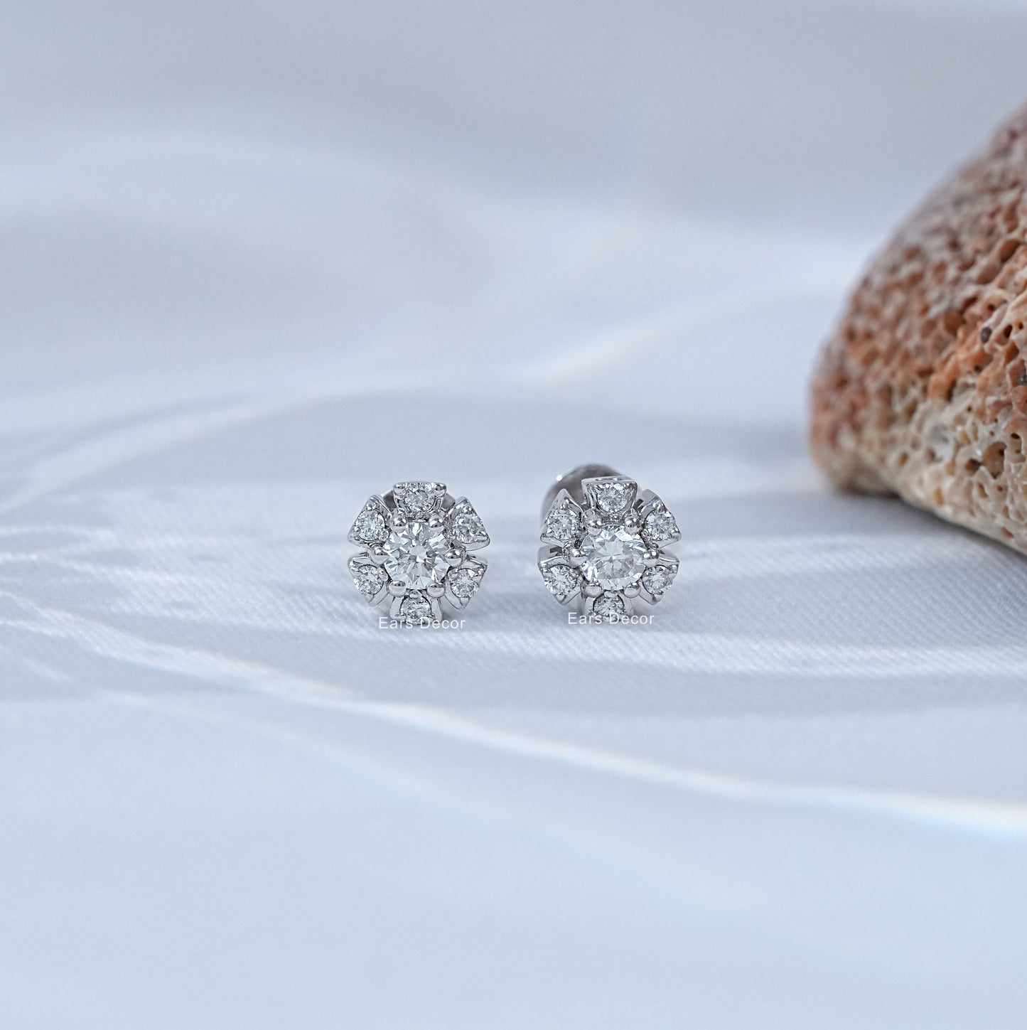 Floral Shape Round Cut Stud Earrings