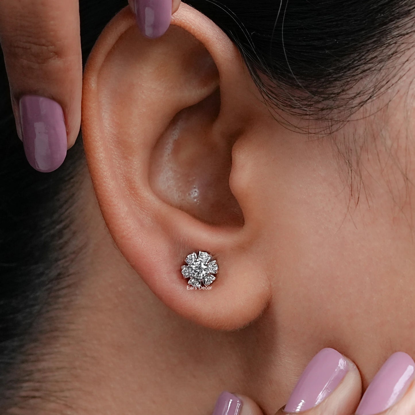 Floral Shape Round Cut Stud Earrings