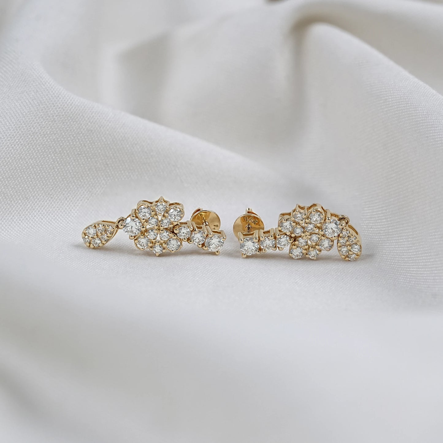 Round Diamond Pear Drop Earrings