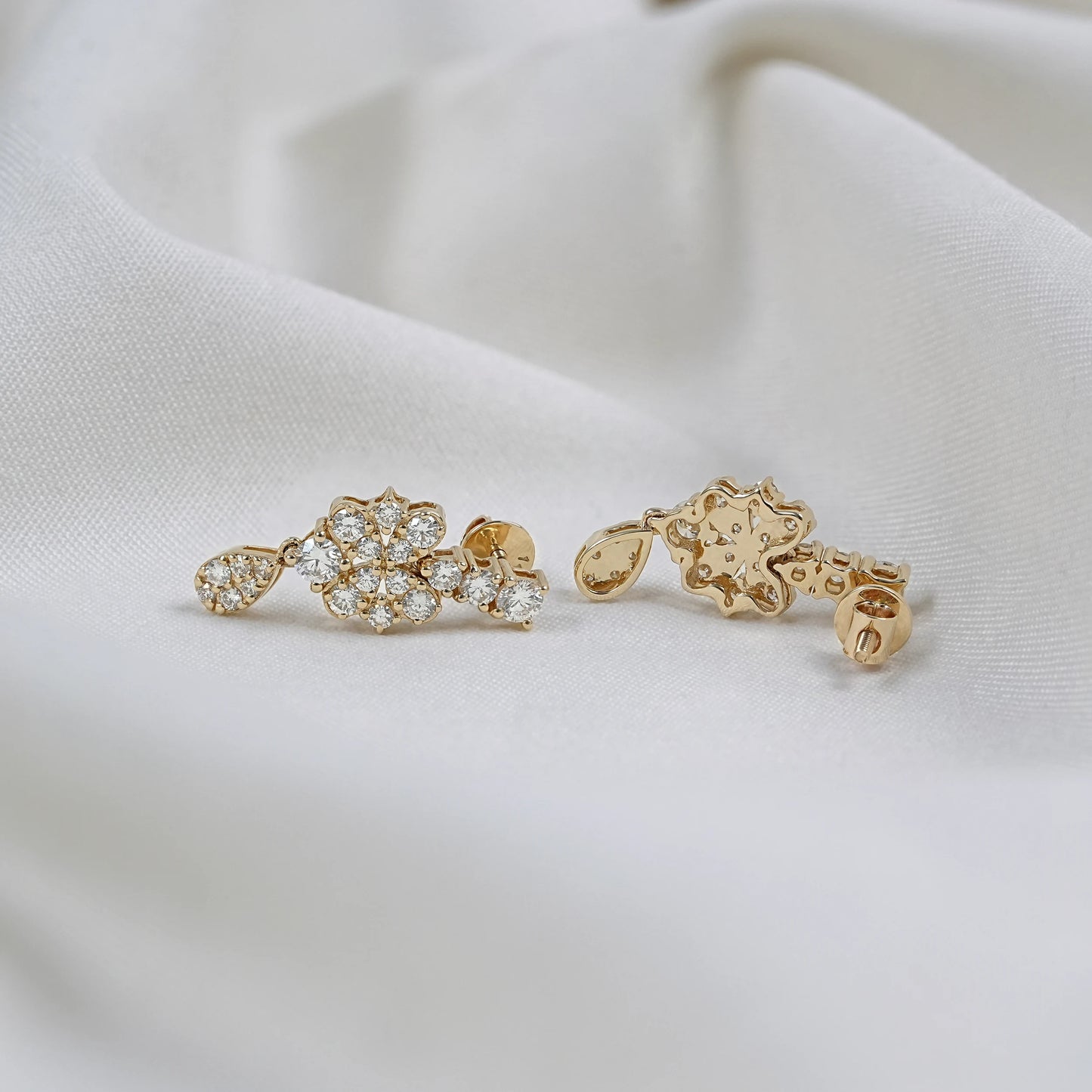 Round Diamond Pear Drop Earrings