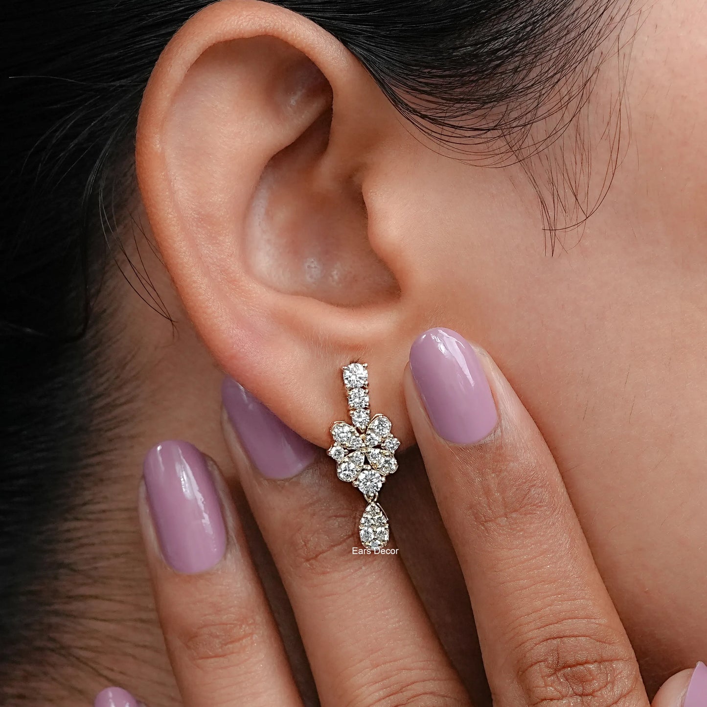 Round Diamond Pear Drop Earrings