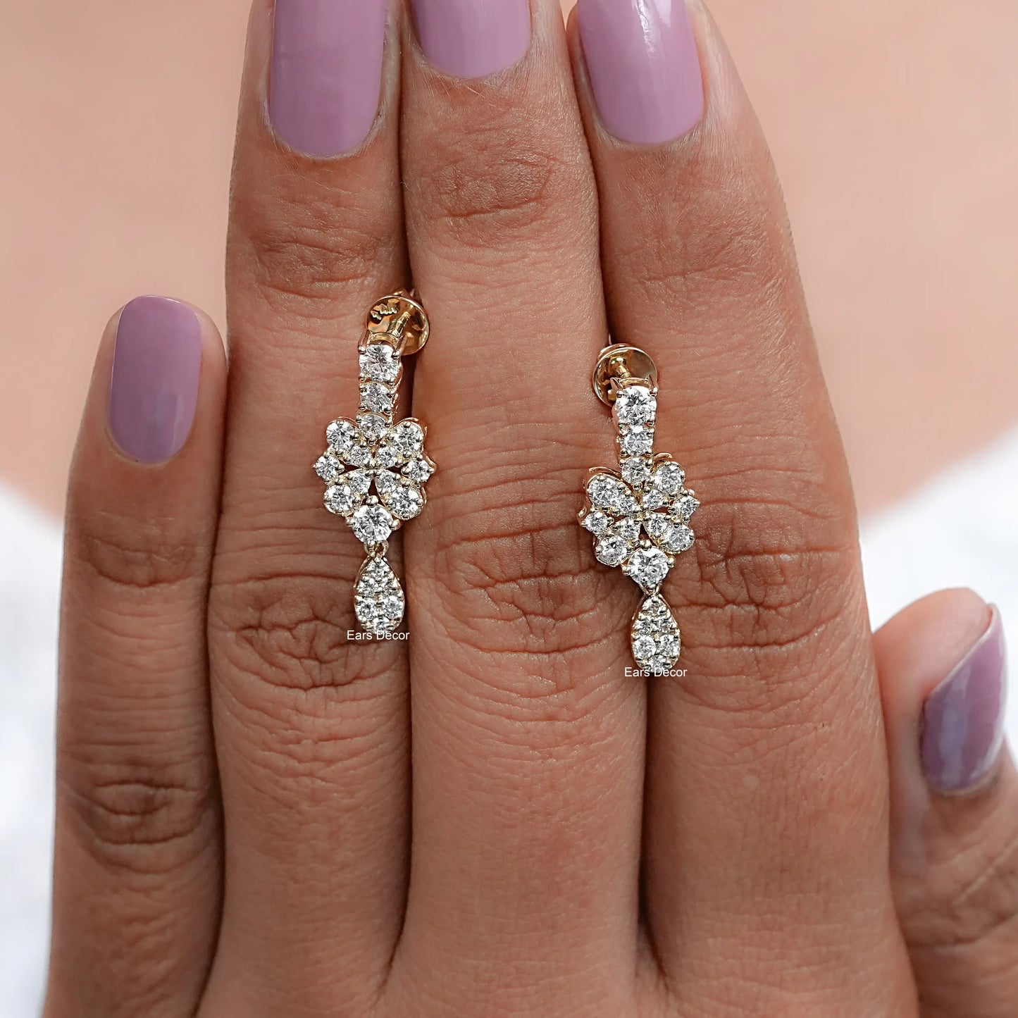 Round Diamond Pear Drop Earrings