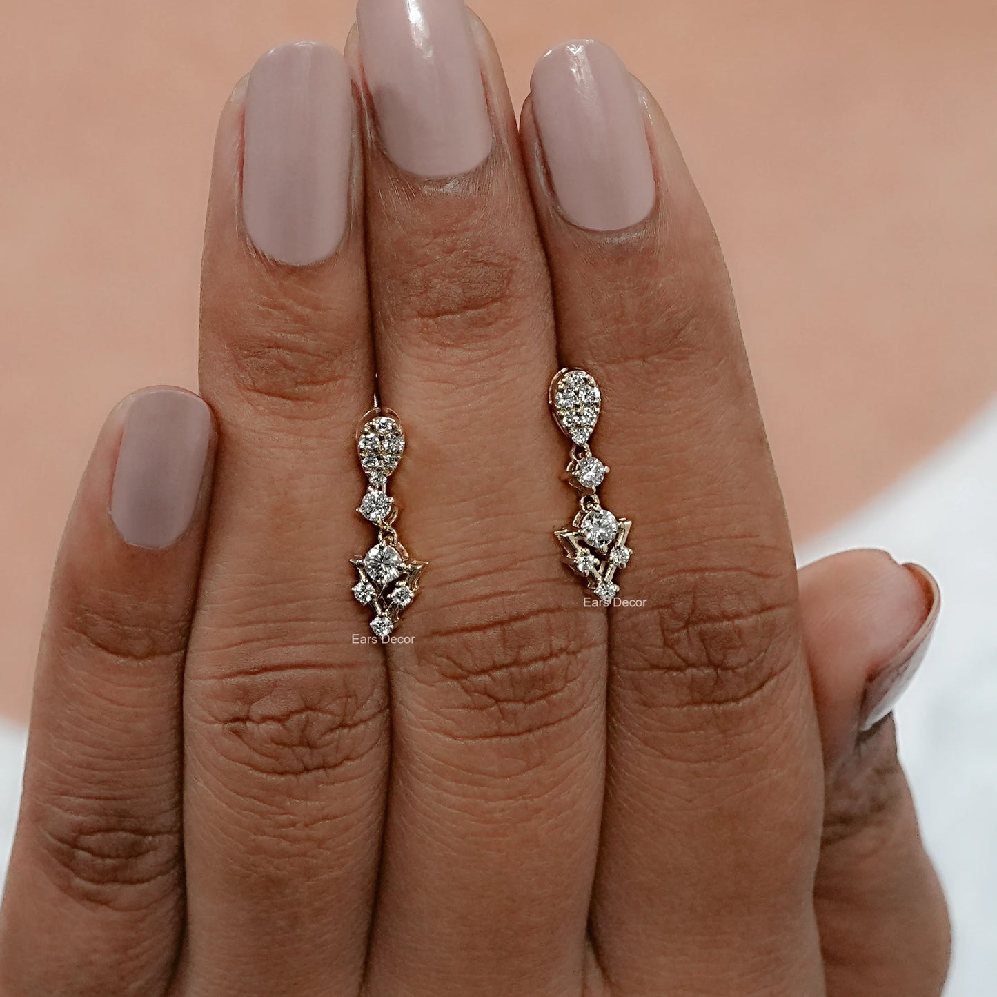 Round Diamond Cluster Drop Dangle Earrings