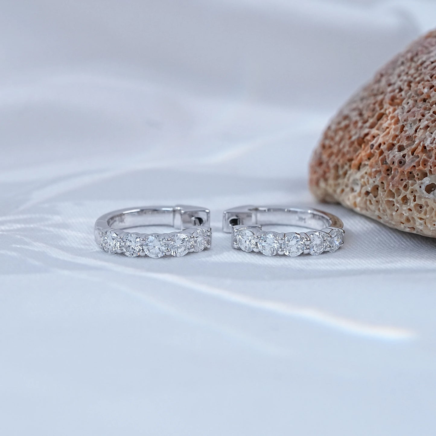Five Stone Round Diamond Hoop Earrings