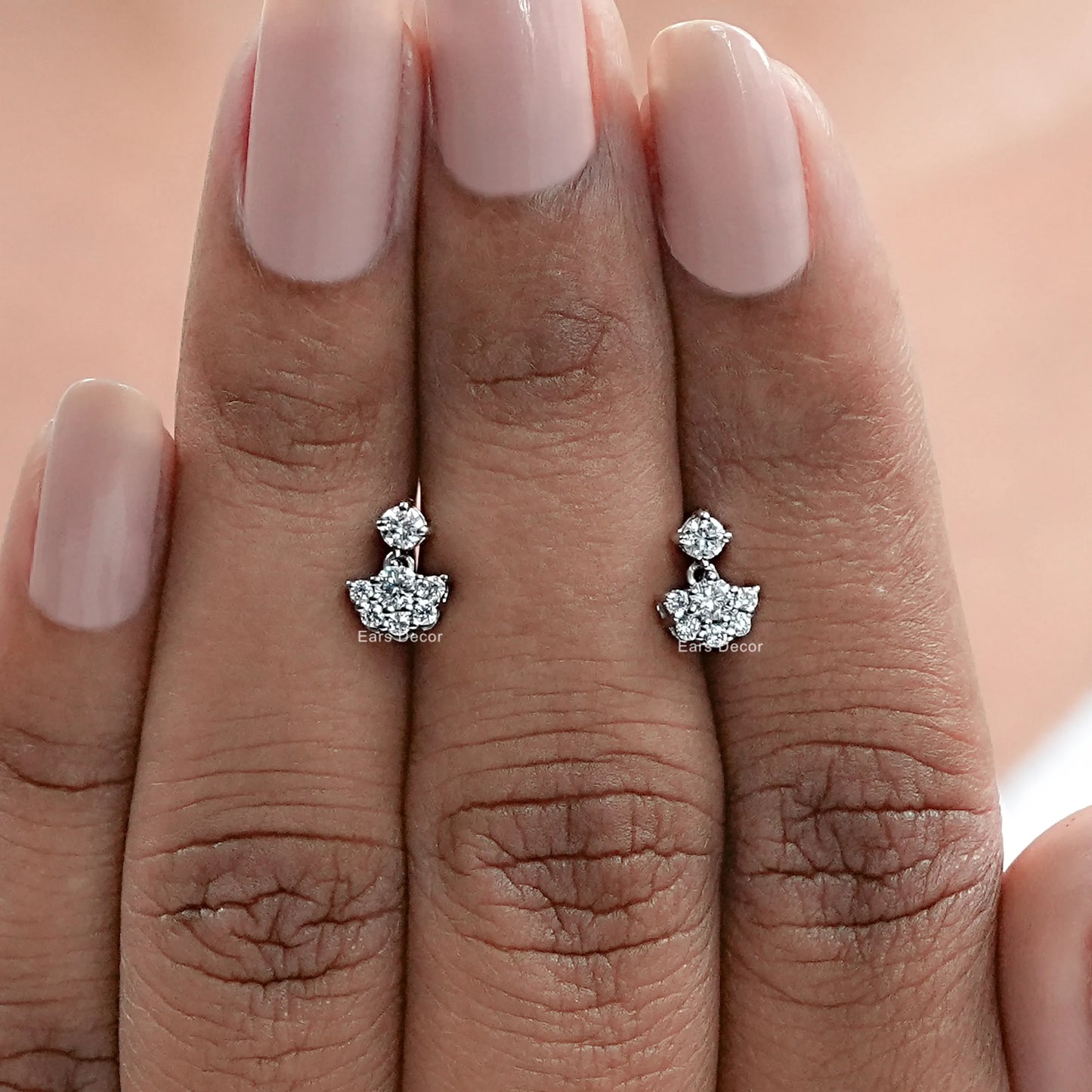 Round Cut Cluster Drop Earrings