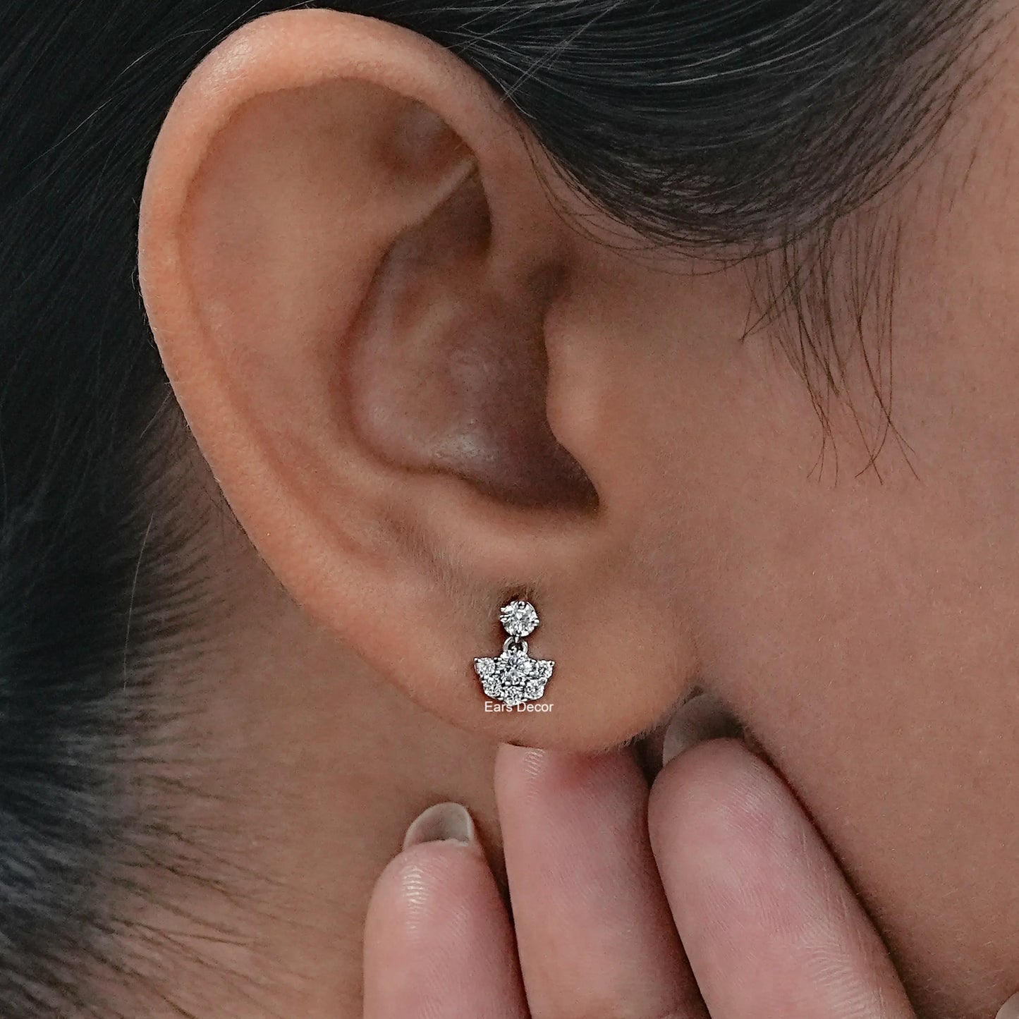 Round Cut Cluster Drop Earrings