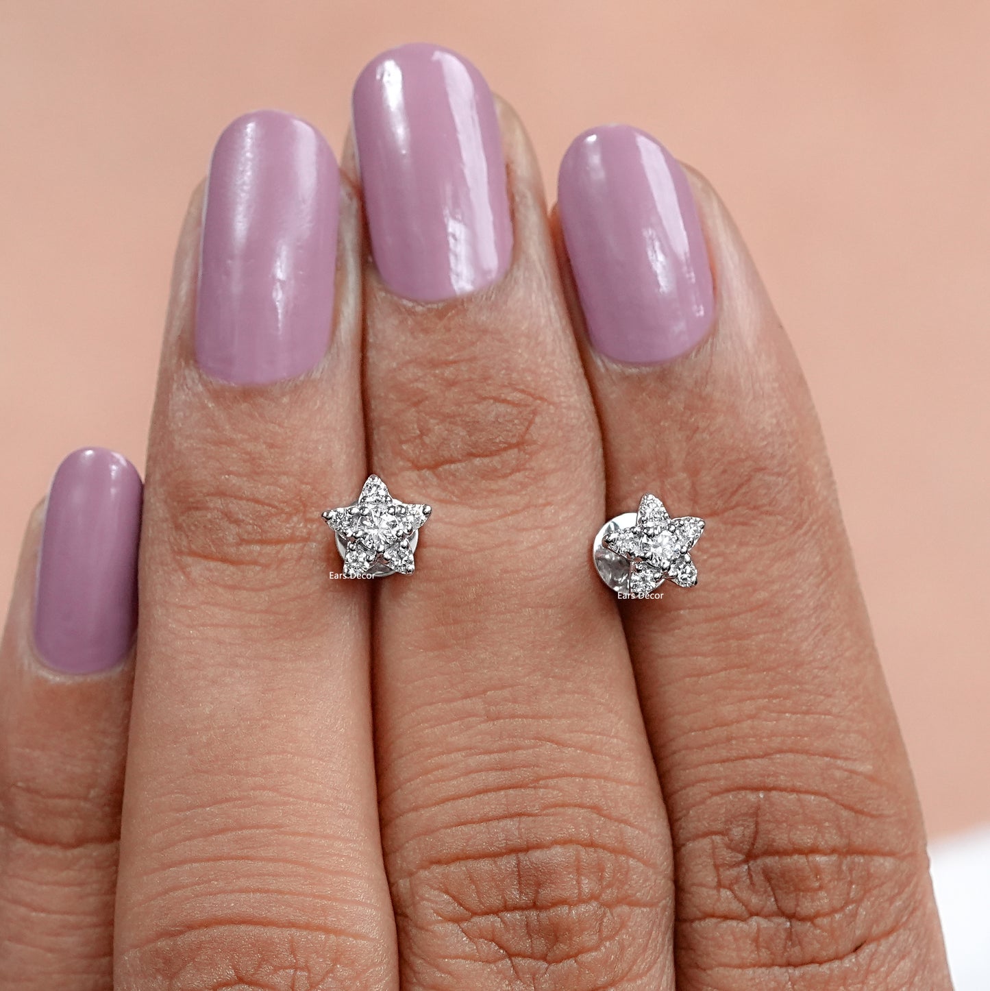Round Diamond Star Shape Studs Earrings