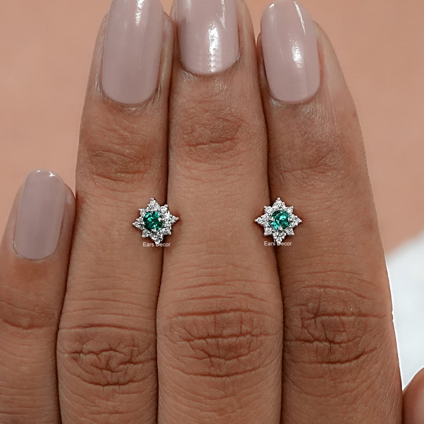 Emerald Gemstone And Diamond Stud Earrings