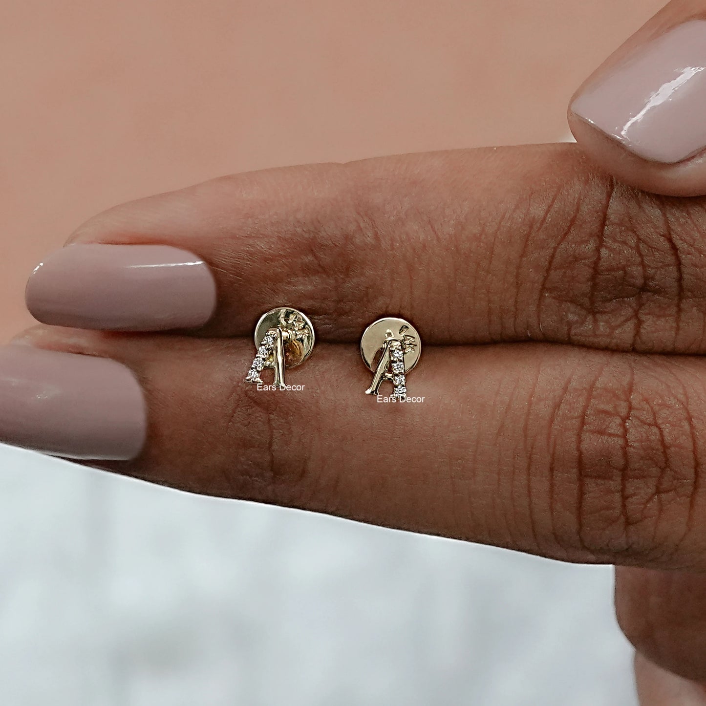 Round Cut Initial Letter Stud Earrings