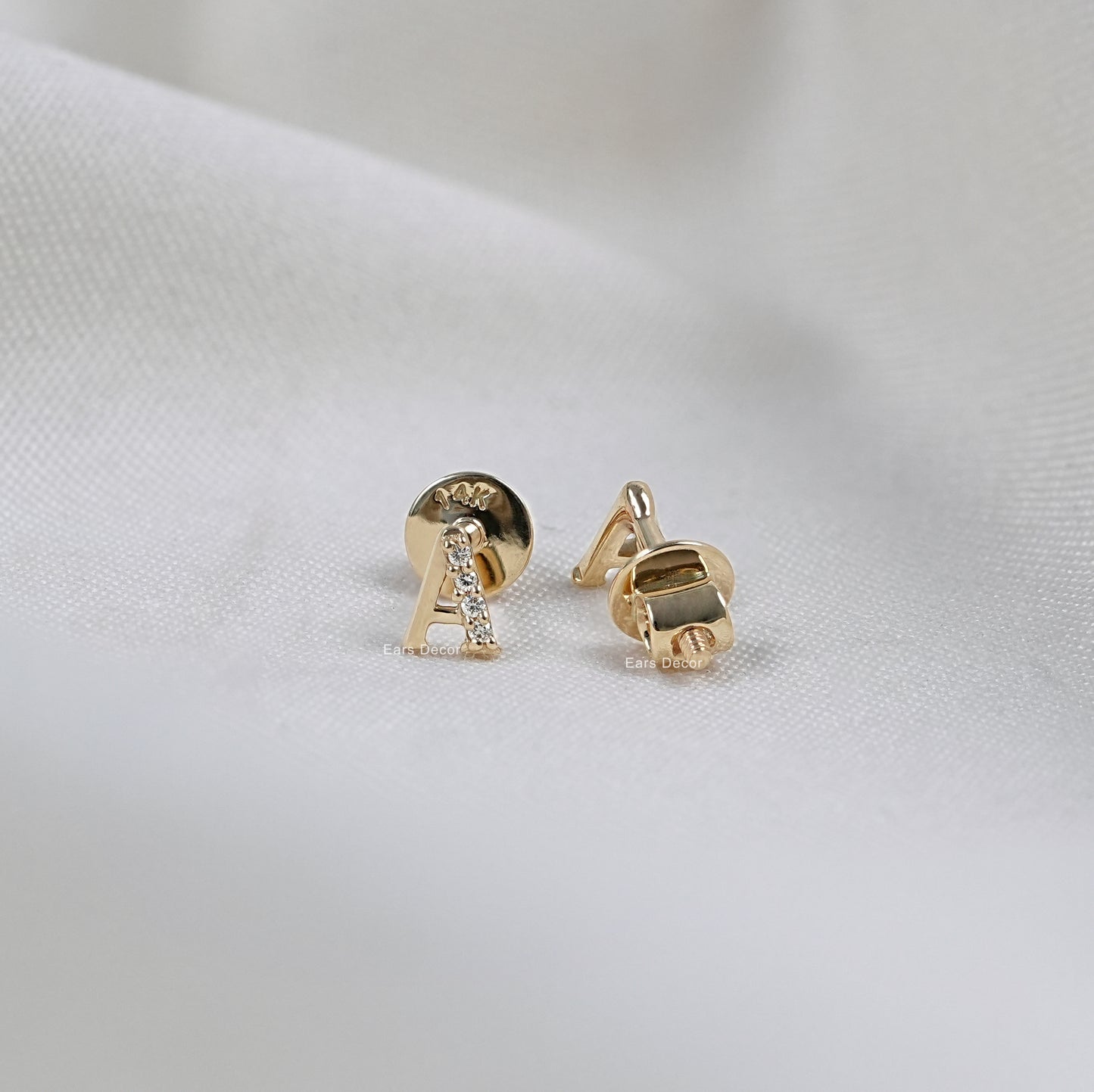 Round Cut Initial Letter Stud Earrings