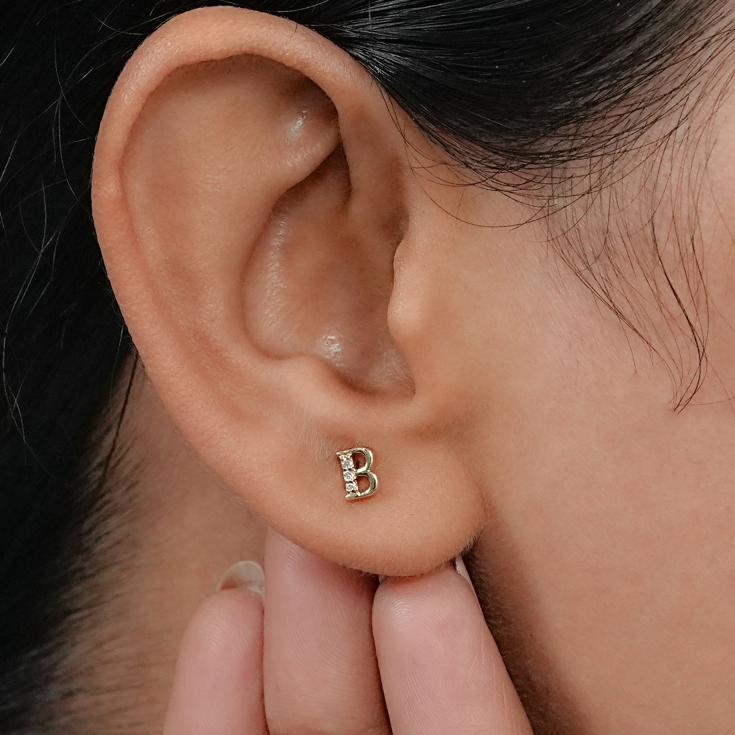 Round Cut Diamond Tiny Letter Earrings