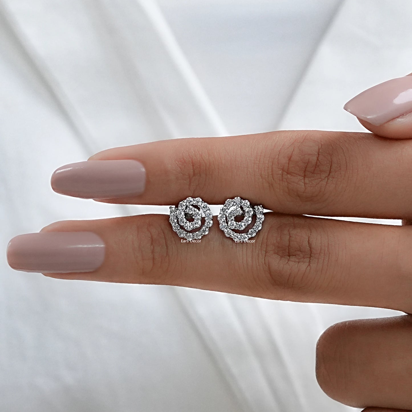 Round Diamond Spiral Stud Earrings