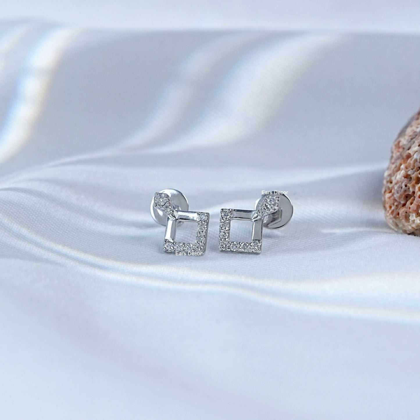 Square Shape Round Diamond Drop Earrings