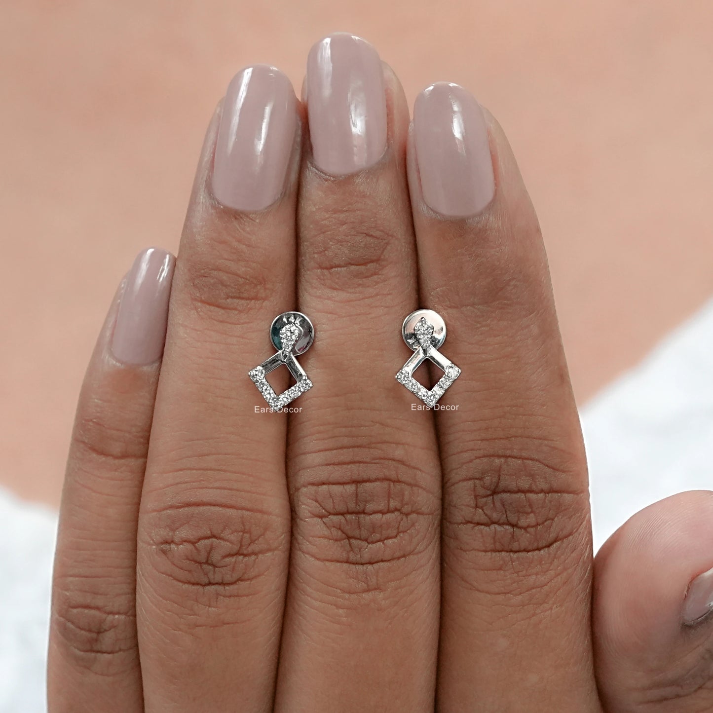 Square Shape Round Diamond Drop Earrings