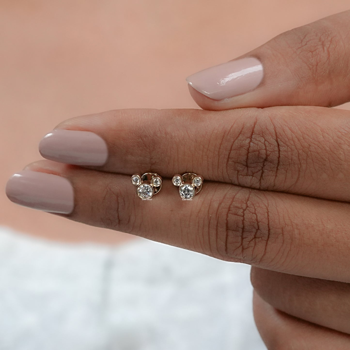 Round Diamond Bezel Set Yellow Gold Stud Earrings