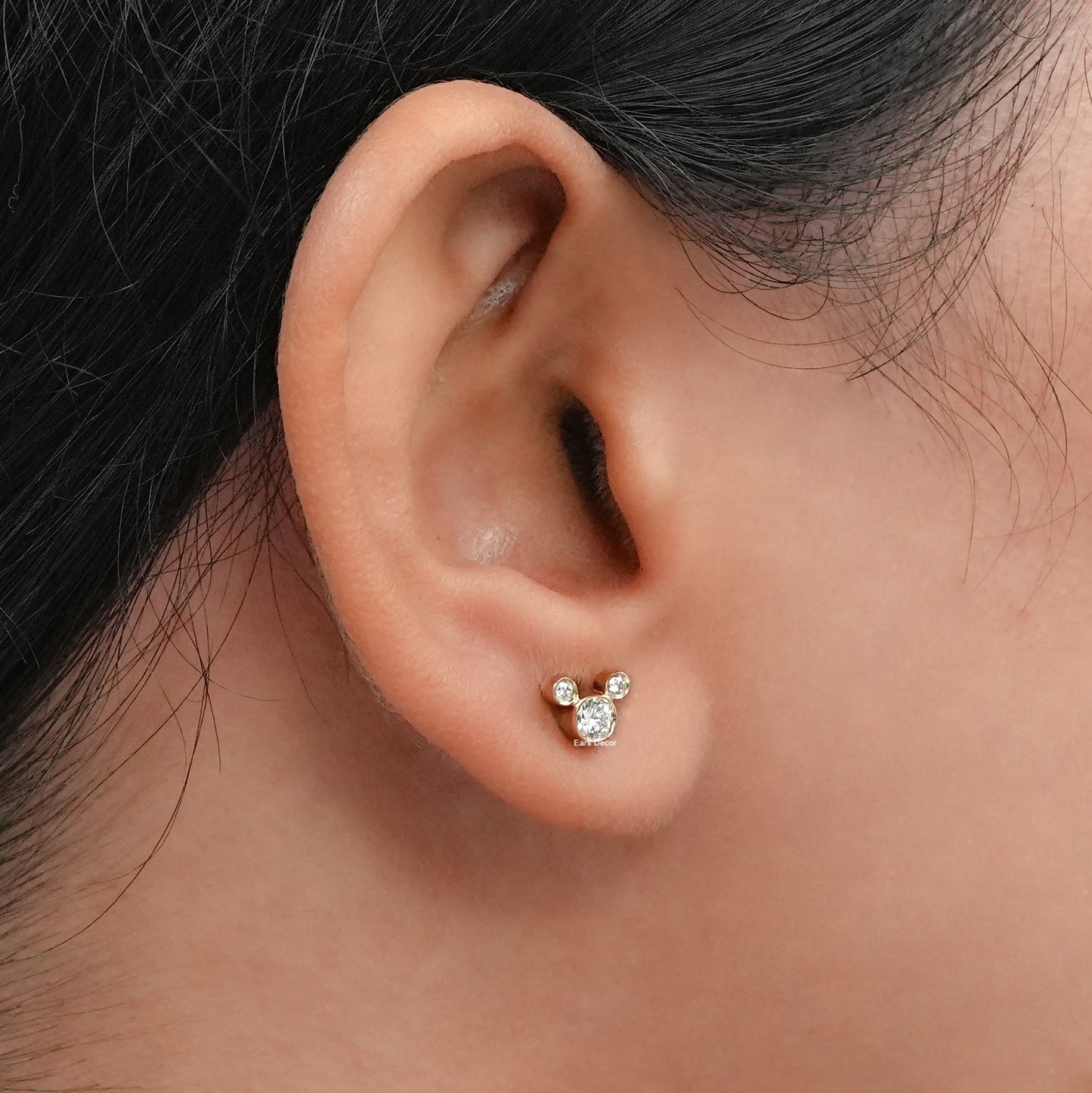 Round Diamond Bezel Set Yellow Gold Stud Earrings