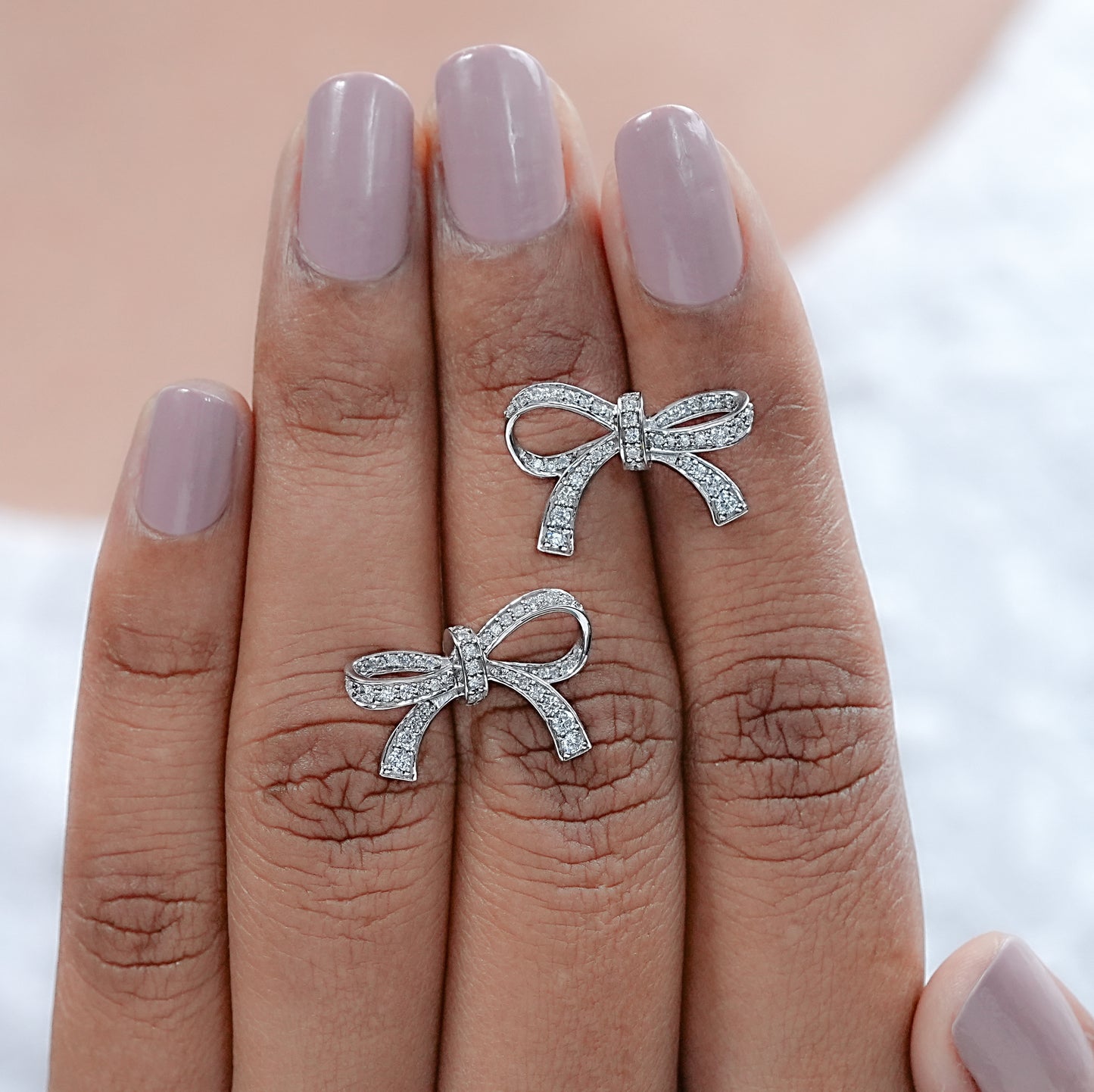 Round Cut Lab Diamond Ribbon Bow Stud Earrings