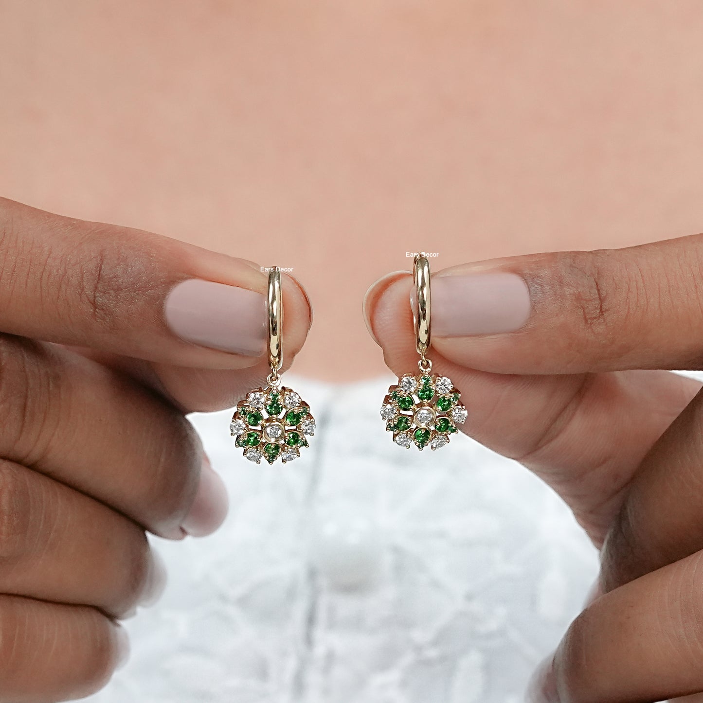 Green Round Gemstone Dangle drop Earrings