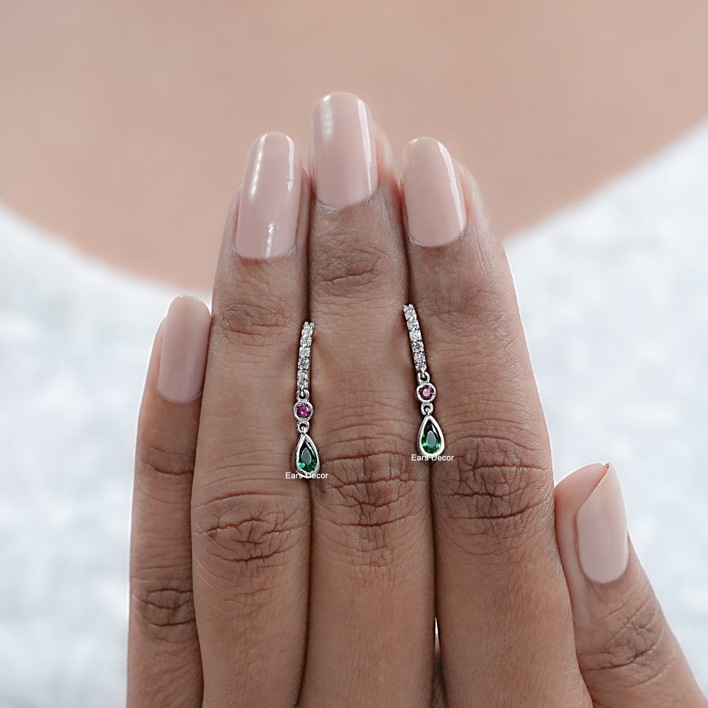 Pear Green Gemstone Dangle Hoops earrings