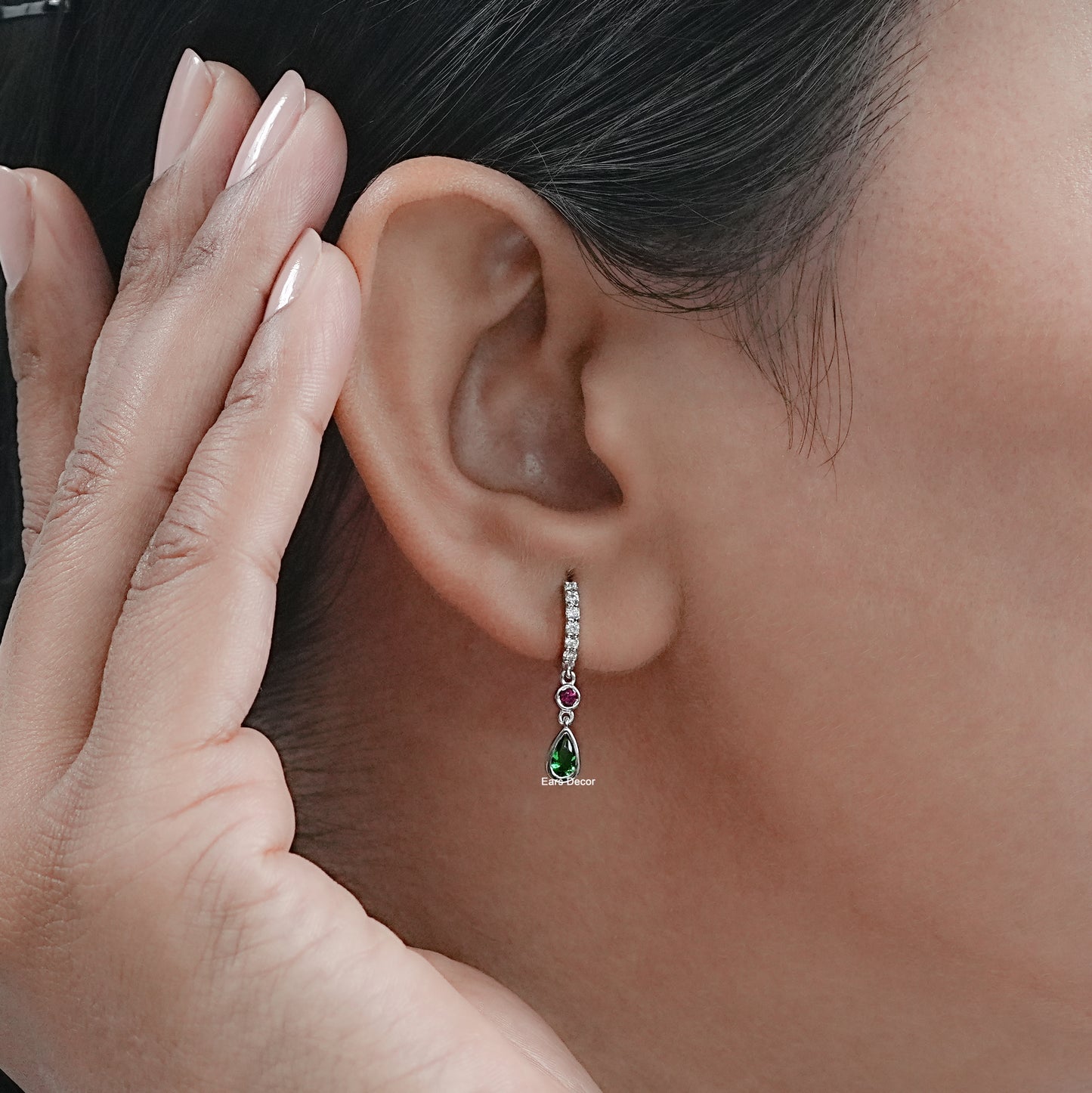 Pear Green Gemstone Dangle Hoops earrings
