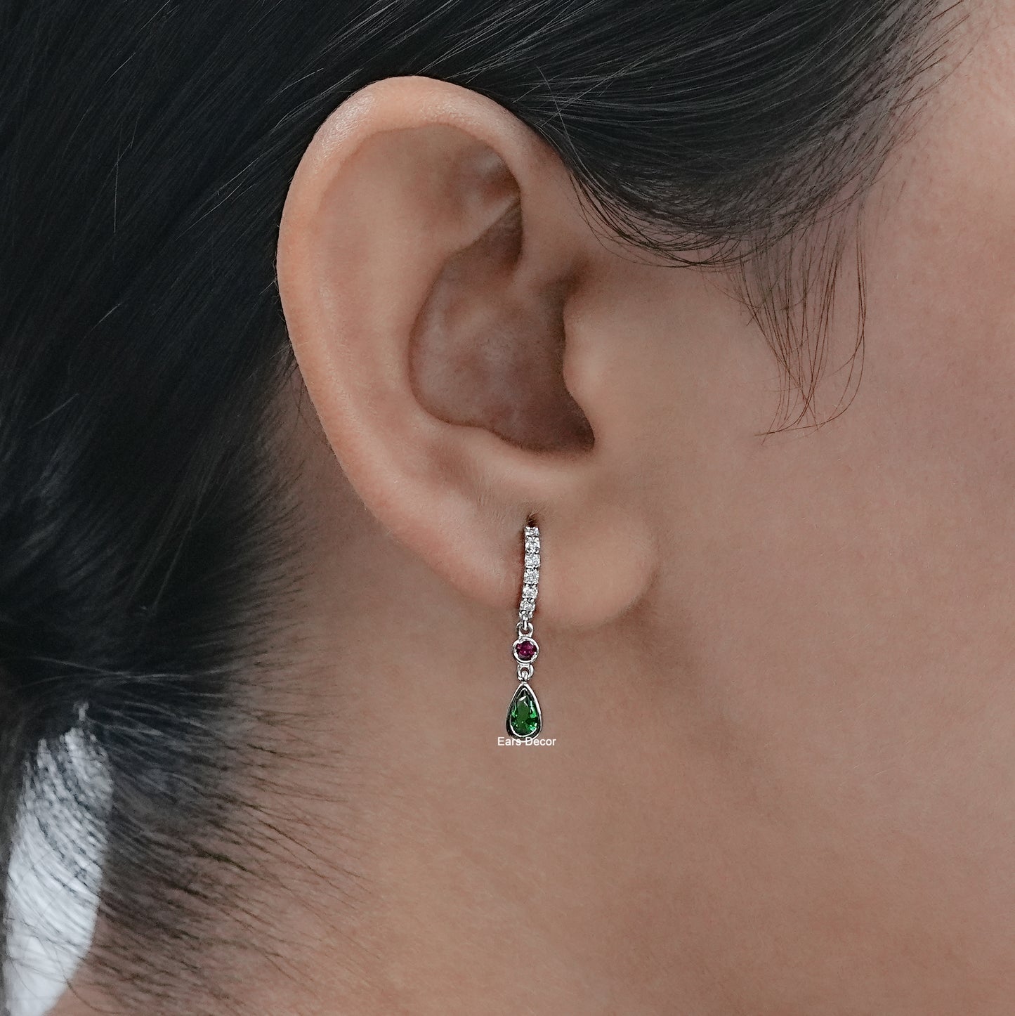 Pear Green Gemstone Dangle Hoops earrings