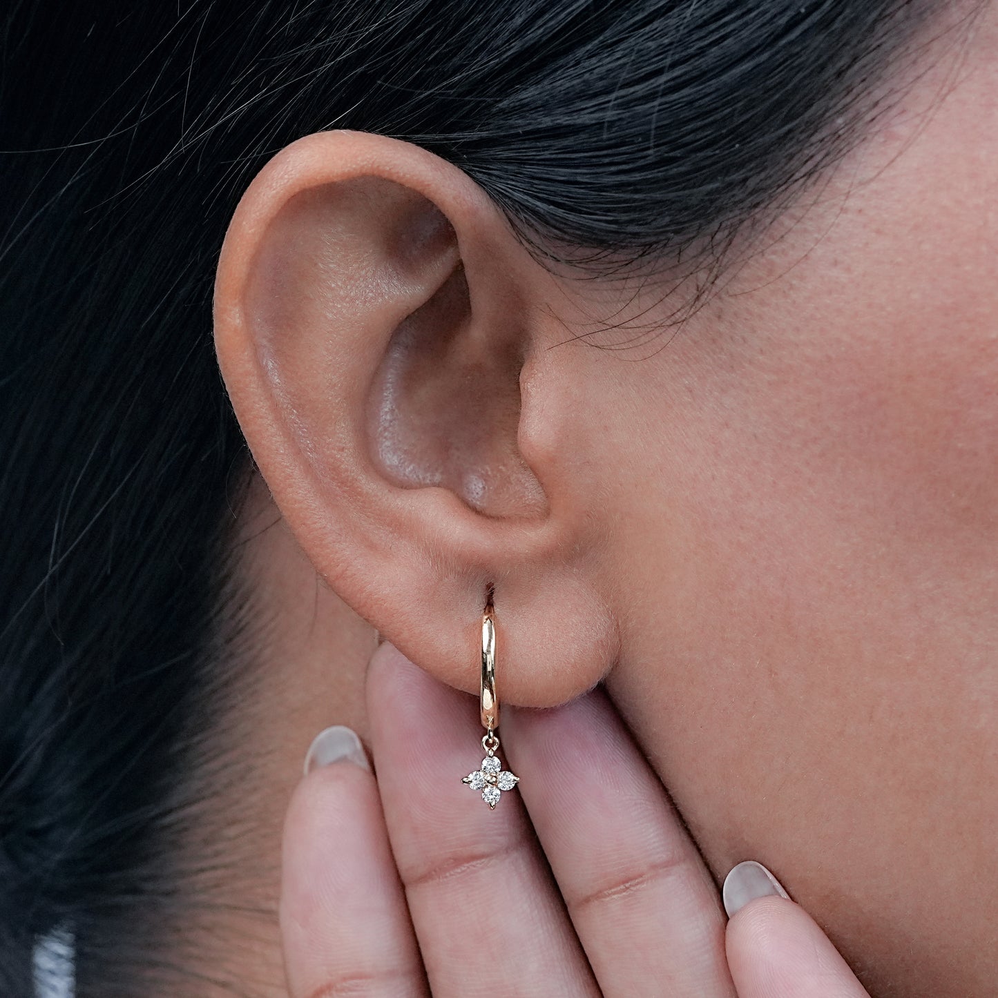 Yellow Gold Round Diamond Hoop Earrings