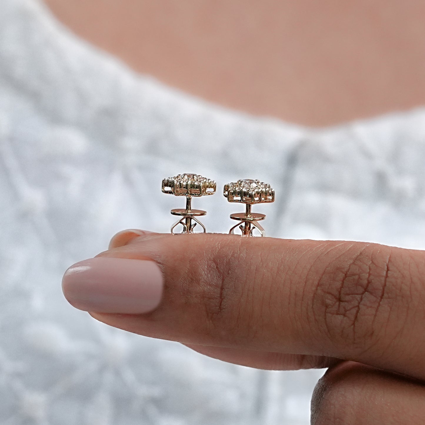 Round Cut Diamond Floral Pave Set Stud Earrings