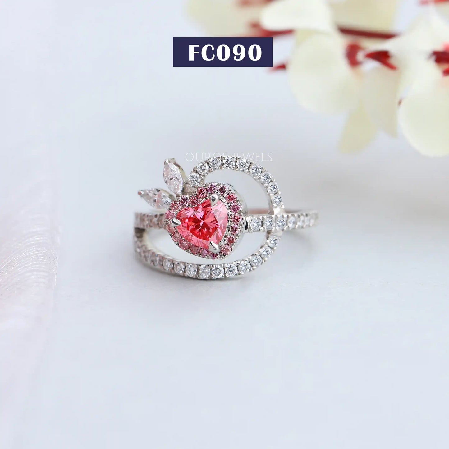 Pink Heart Cut Diamond Halo Ring