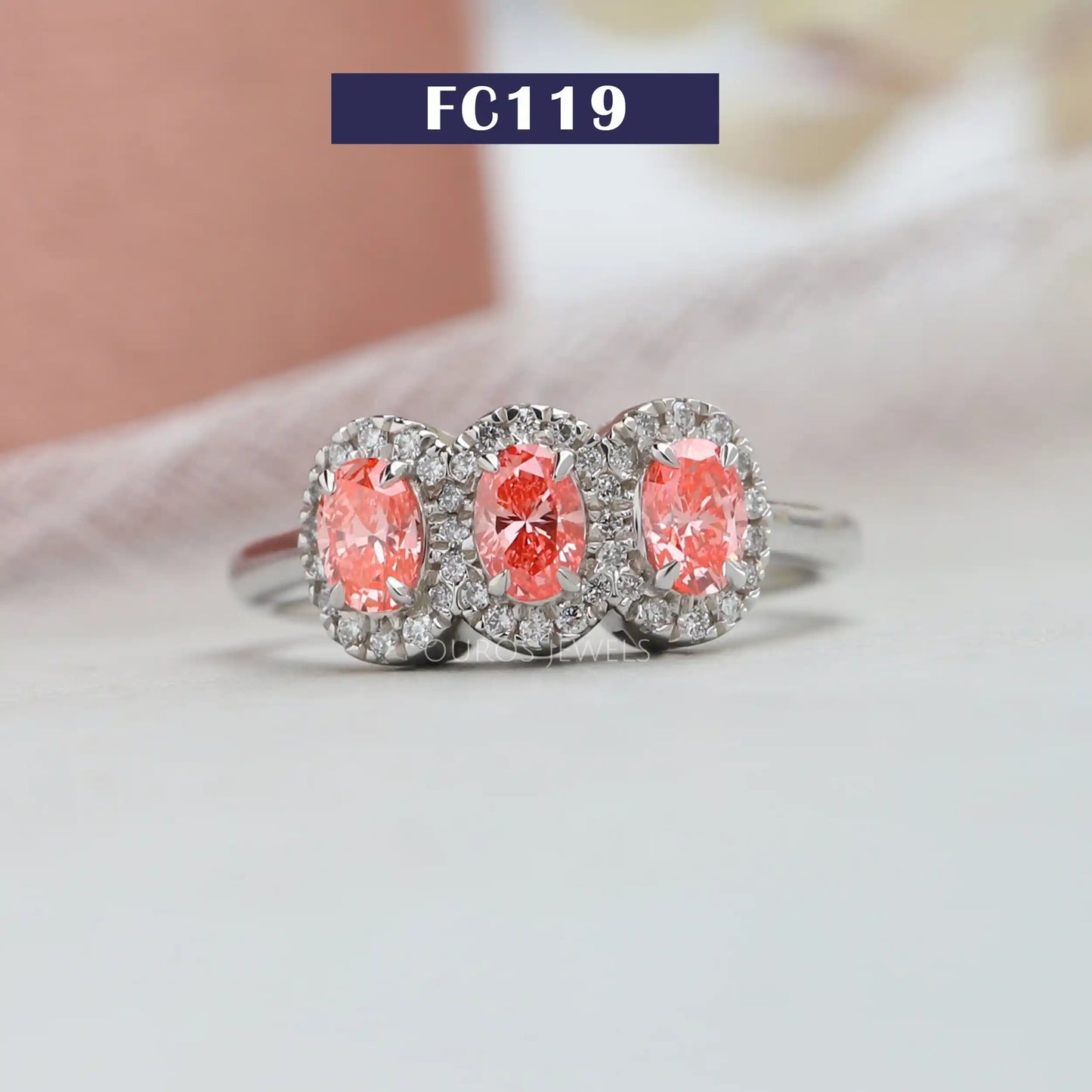 Pink Oval Halo Engagement Ring