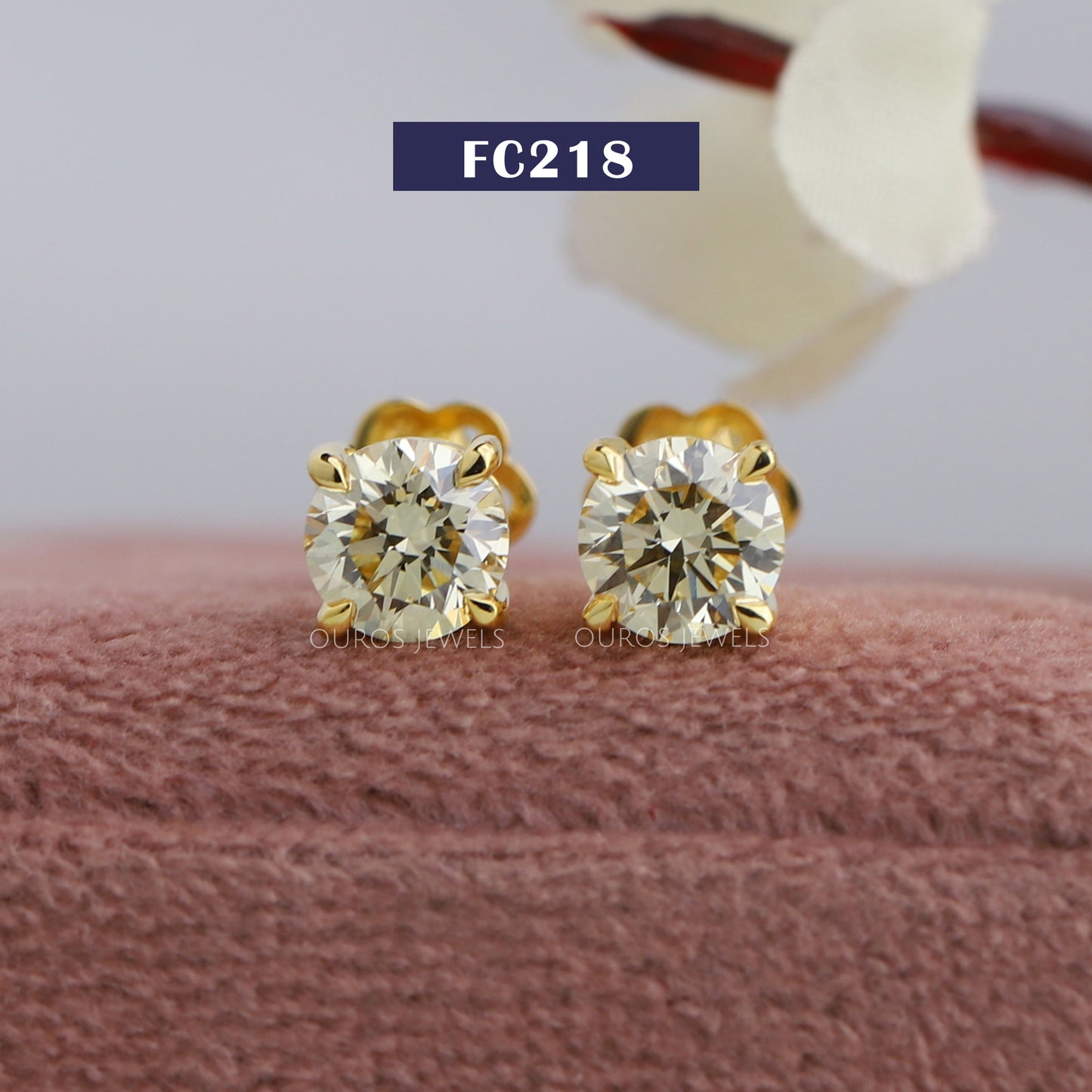 Yellow Round Cut Stud Earrings