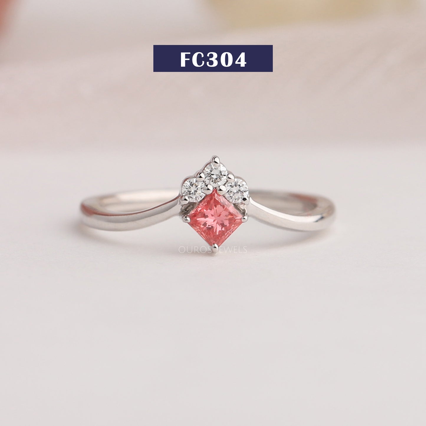 Pink Princess Cut Dainty Ring