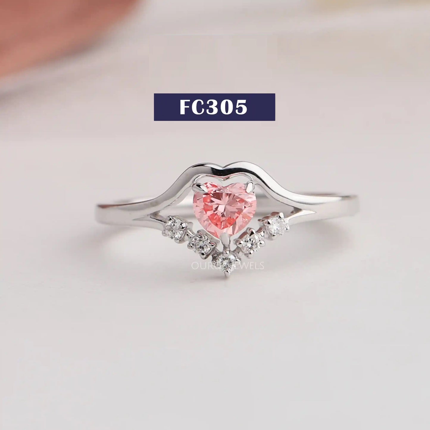 Pink Heart & Round Cut Cluster Ring