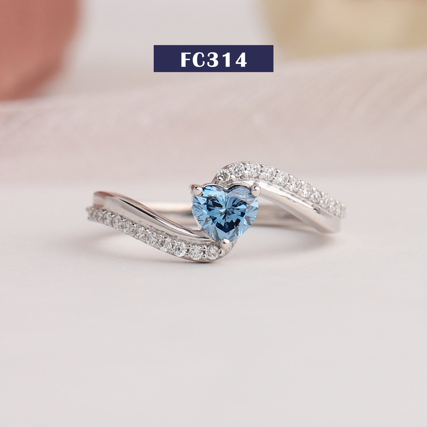 Blue Heart Cut Accent Diamond Ring