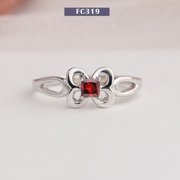 Red Asscher Cut Lab Diamond Dainty Ring