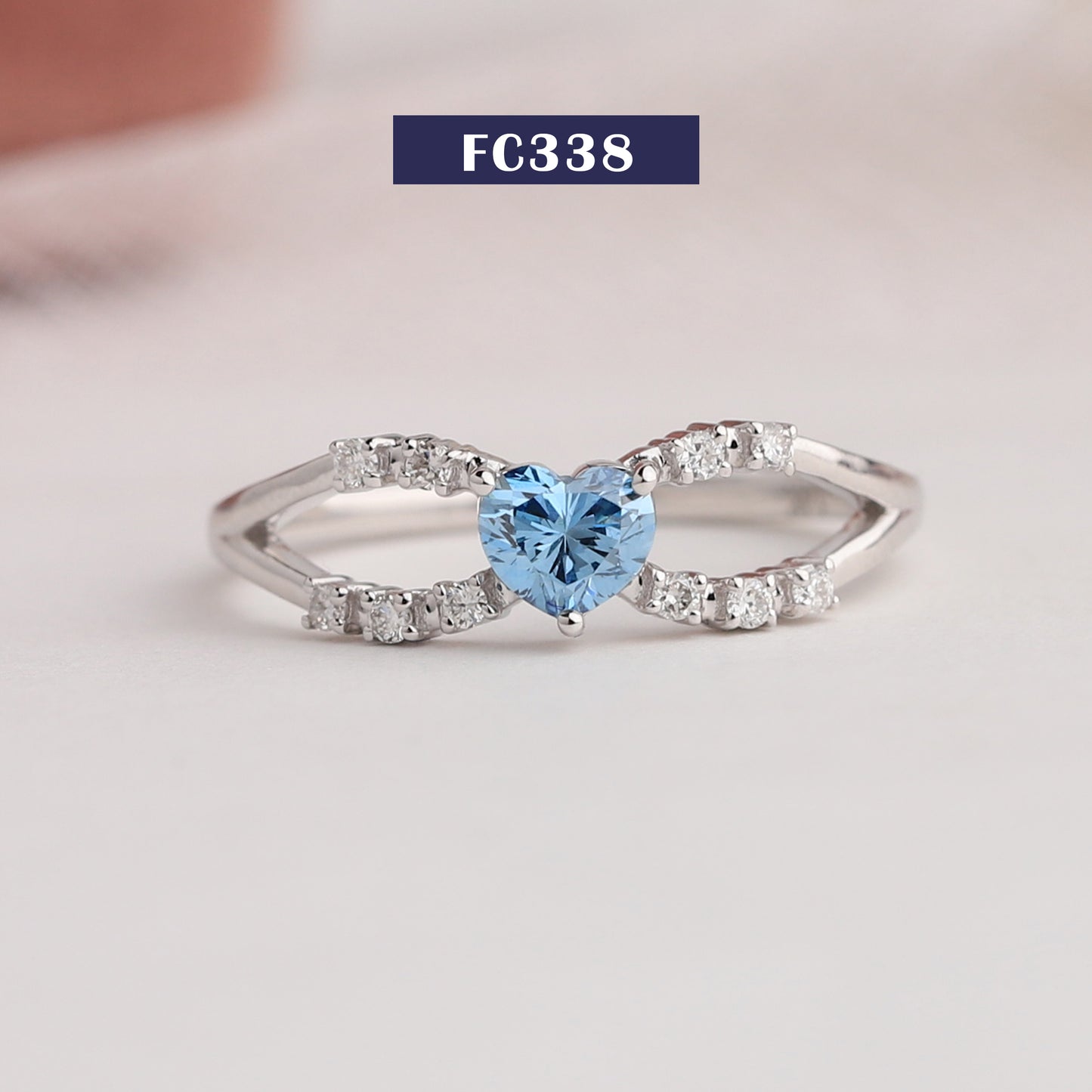 Blue Heart Cut Split Halo Shank Ring