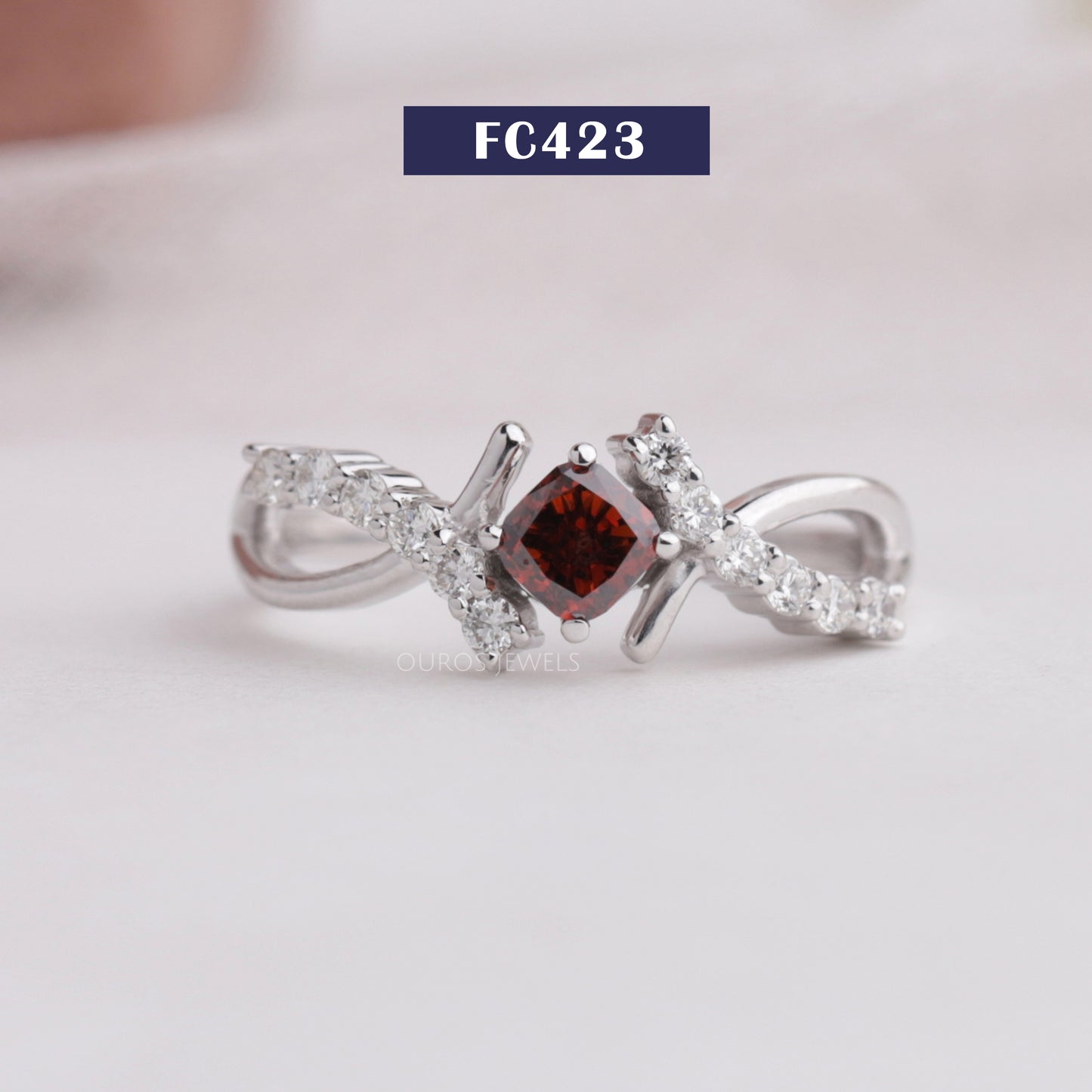 Red Cushion Diamond Infinity Ring