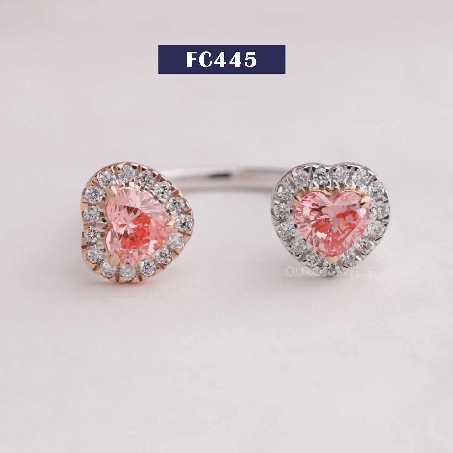 Pink Heart Cut Halo Diamond Open Cuff Ring