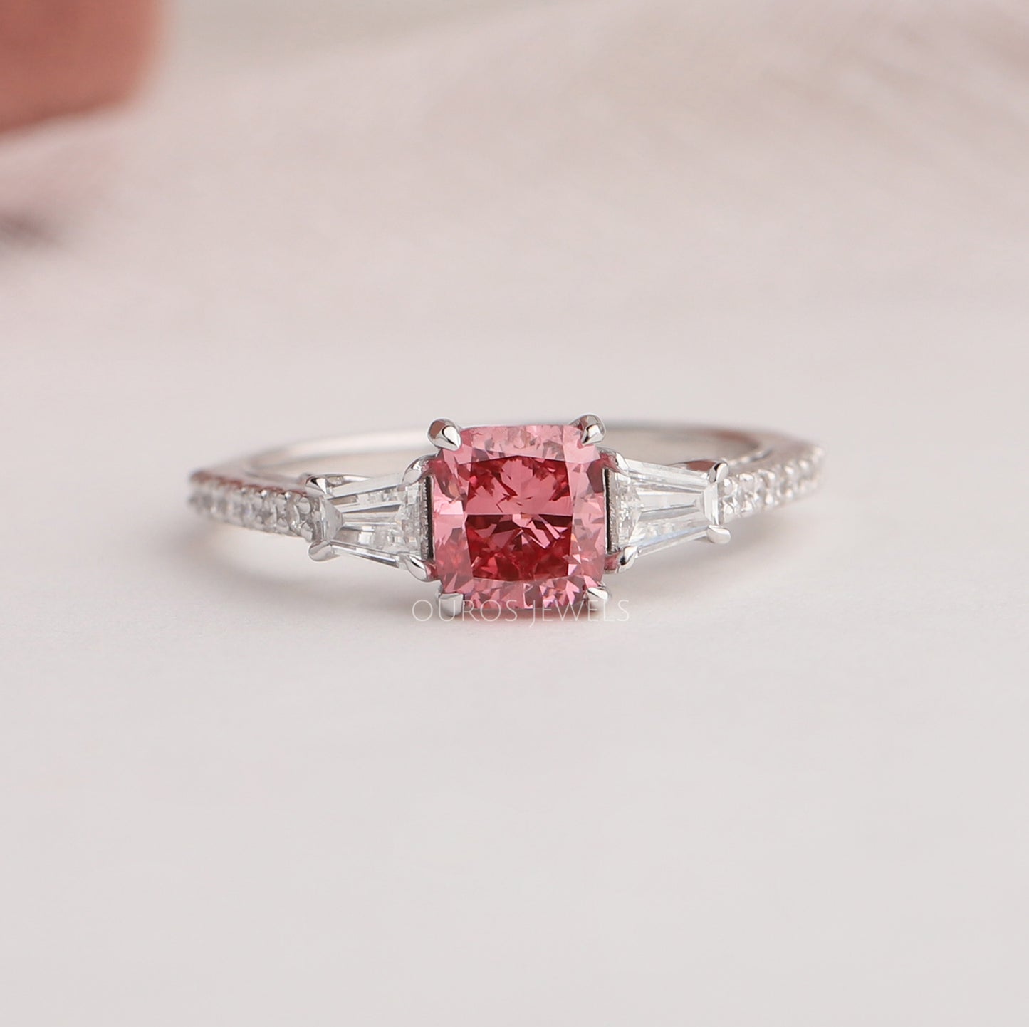 Pink Cushion Lab diamond Engagement Ring
