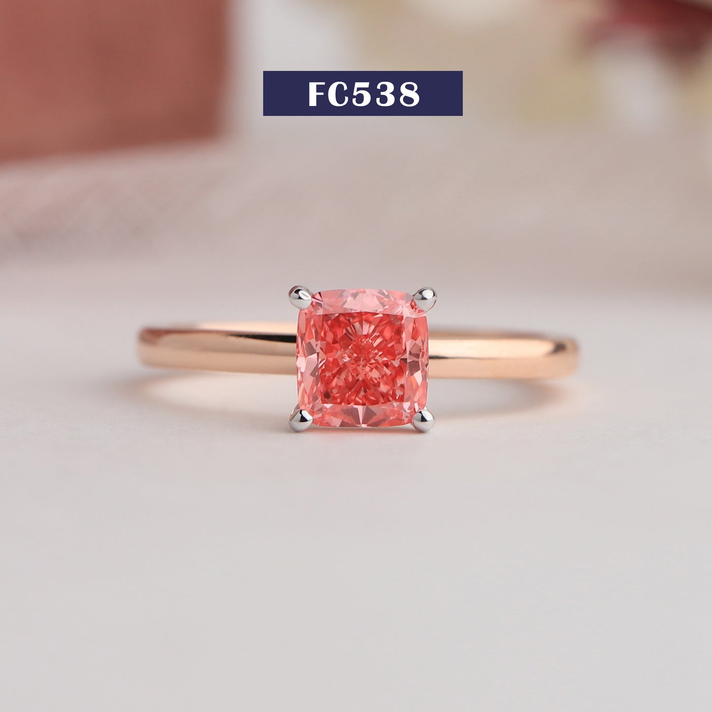 Pink Cushion Cut Solitaire  Ring