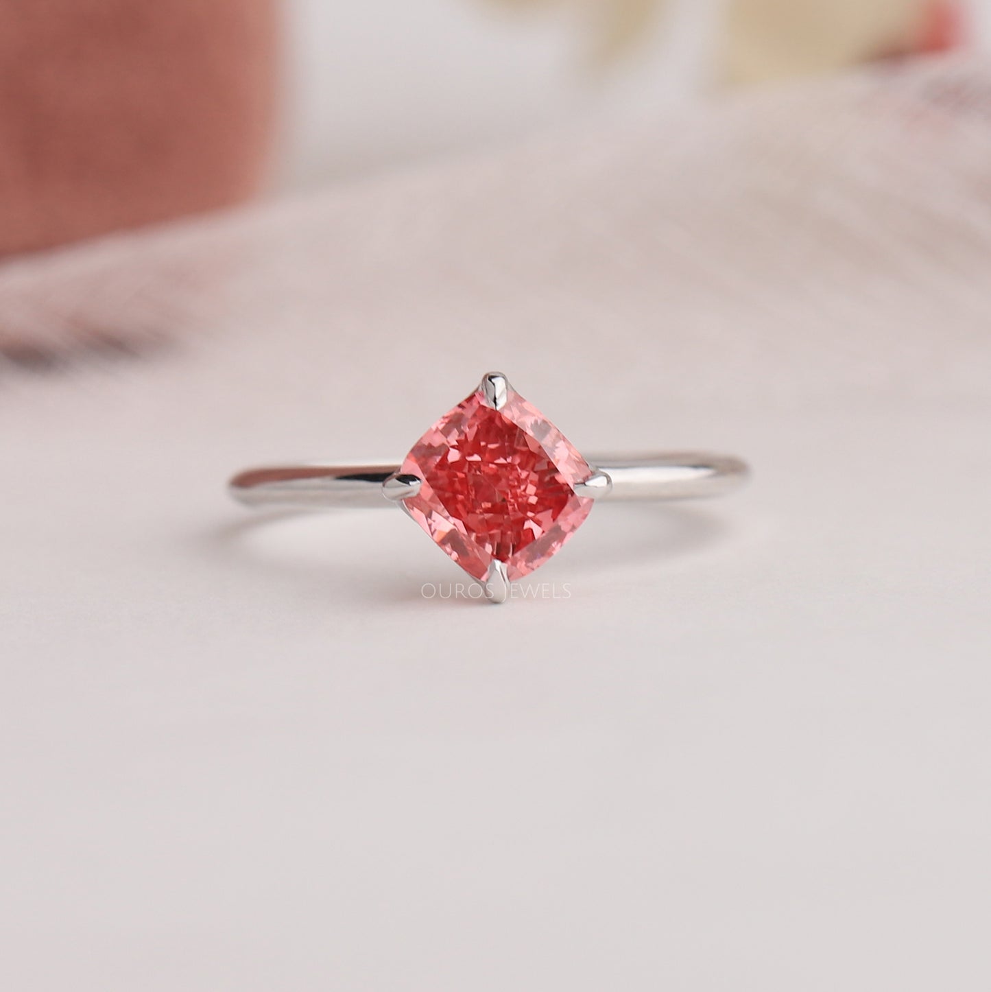 Pink Cushion Lab Grown Diamond Solitaire Ring