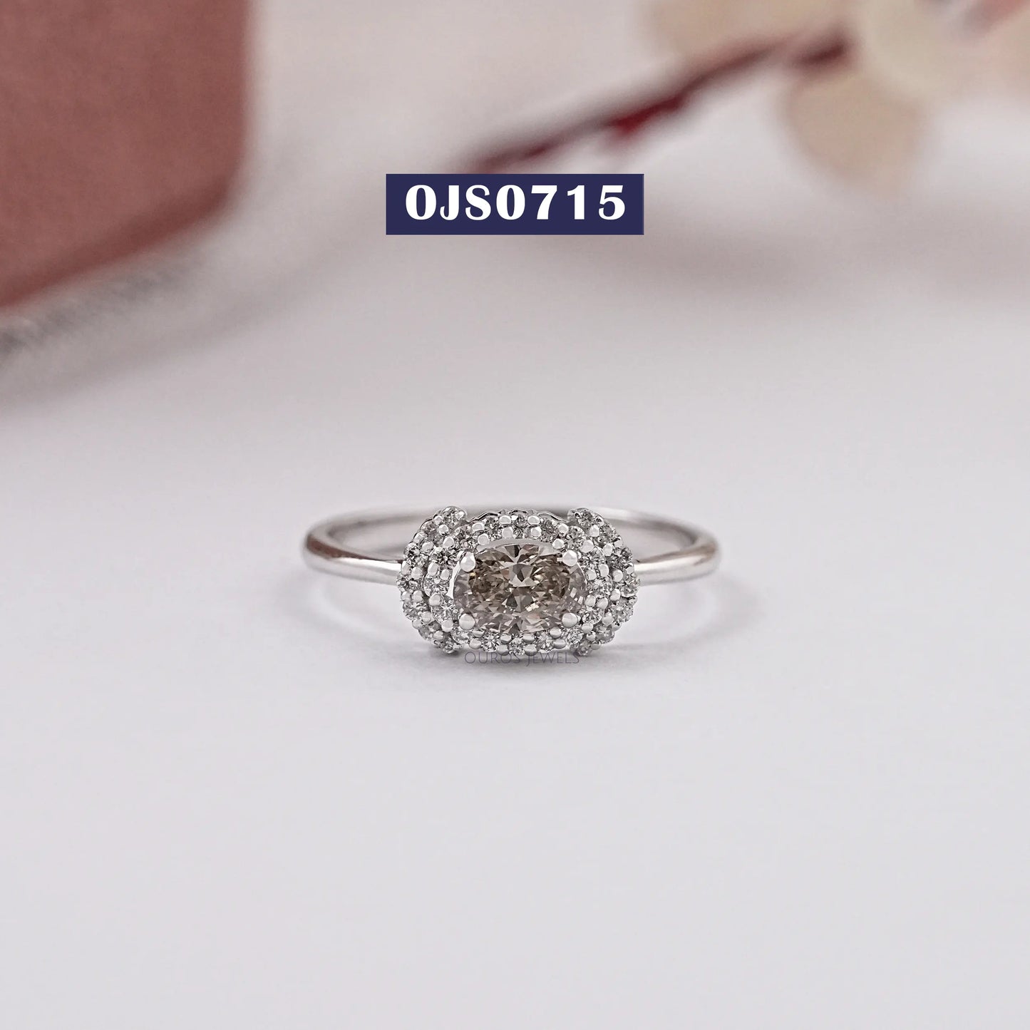Fancy Olive Oval Cut Halo Diamond Ring