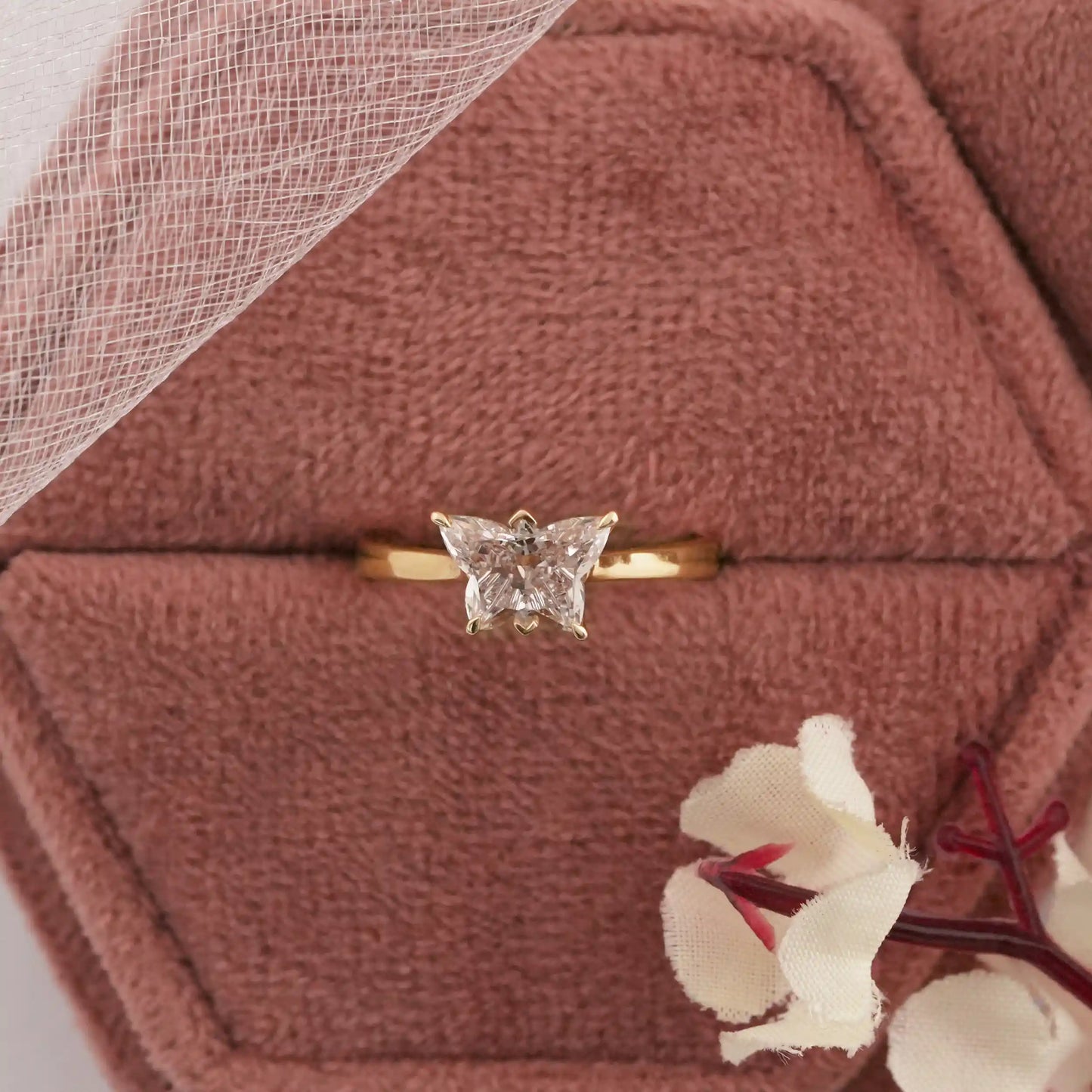 Fancy Pink Butterfly Cut Solitaire Diamond Engagement Ring