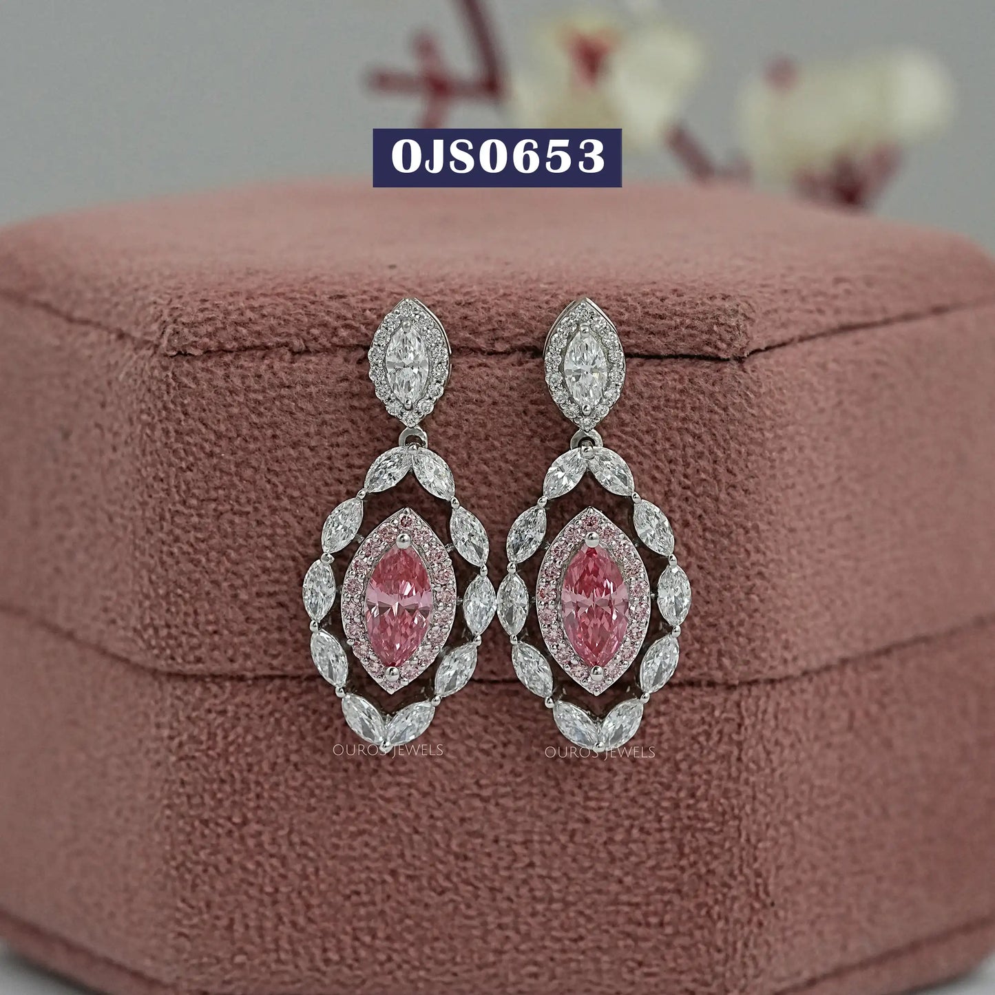 Fancy Pink Marquise Cut Double Halo Earrings