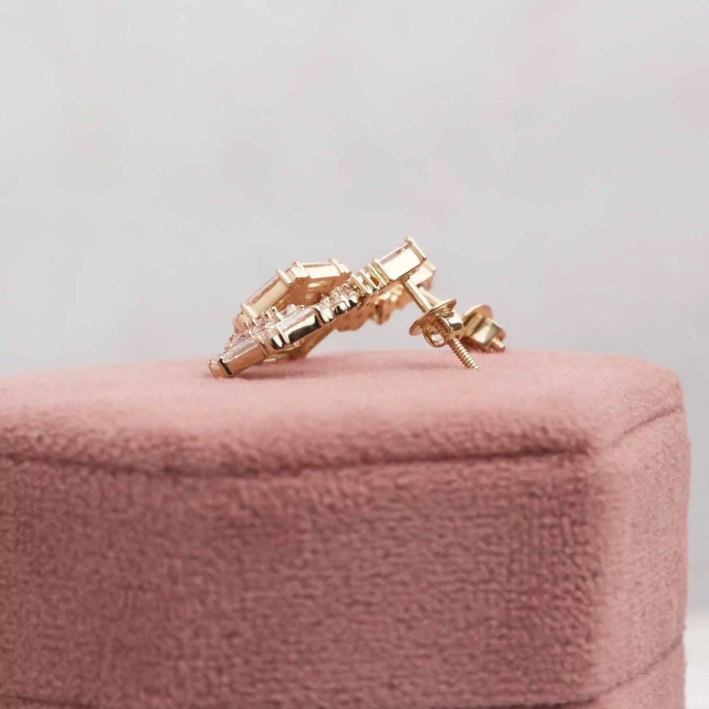 Flower Round Cut Halo Baguette Lab Diamond Earring